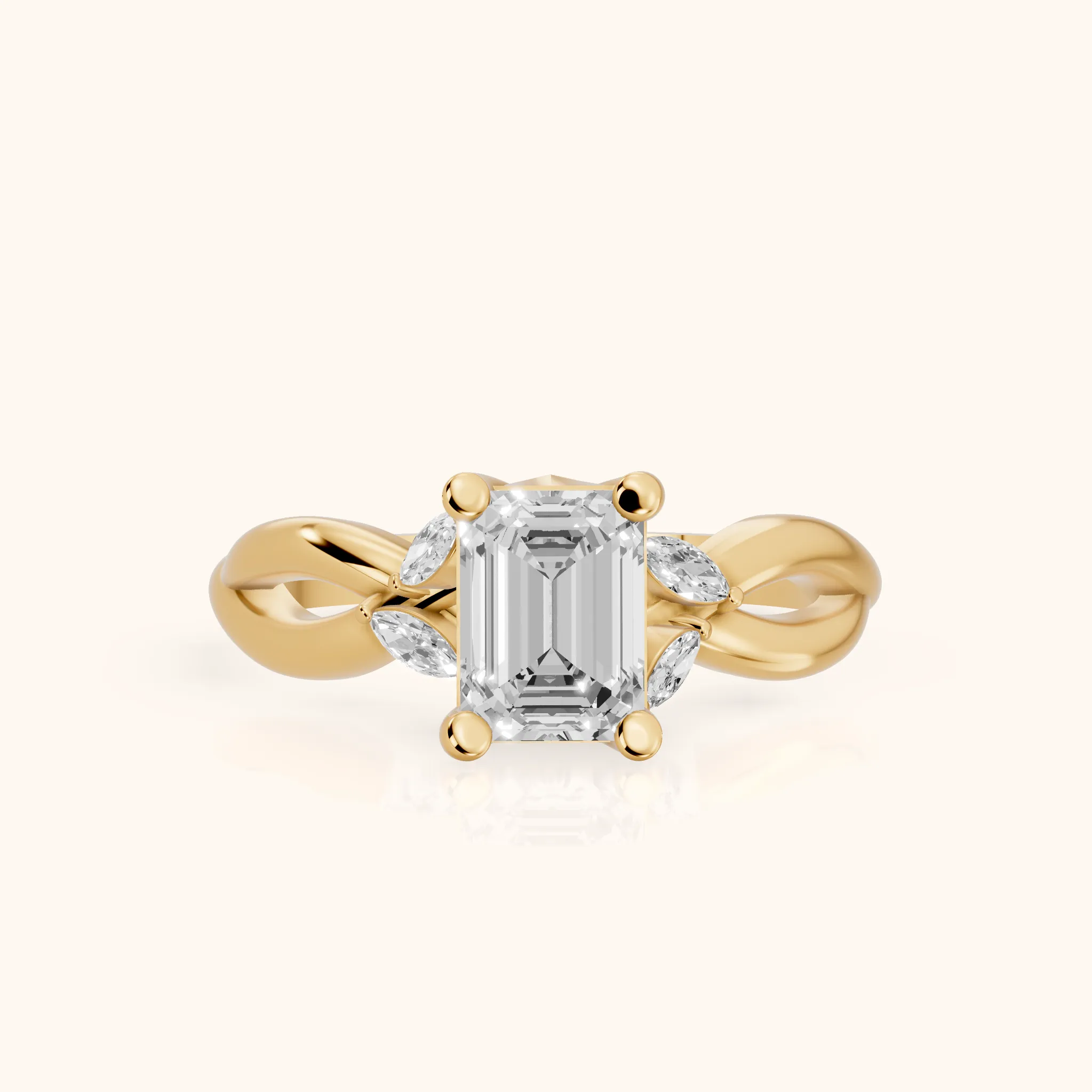 Bague de fiançailles Luna Glow marquise torsadée émeraude et diamants en or jaune — view 1