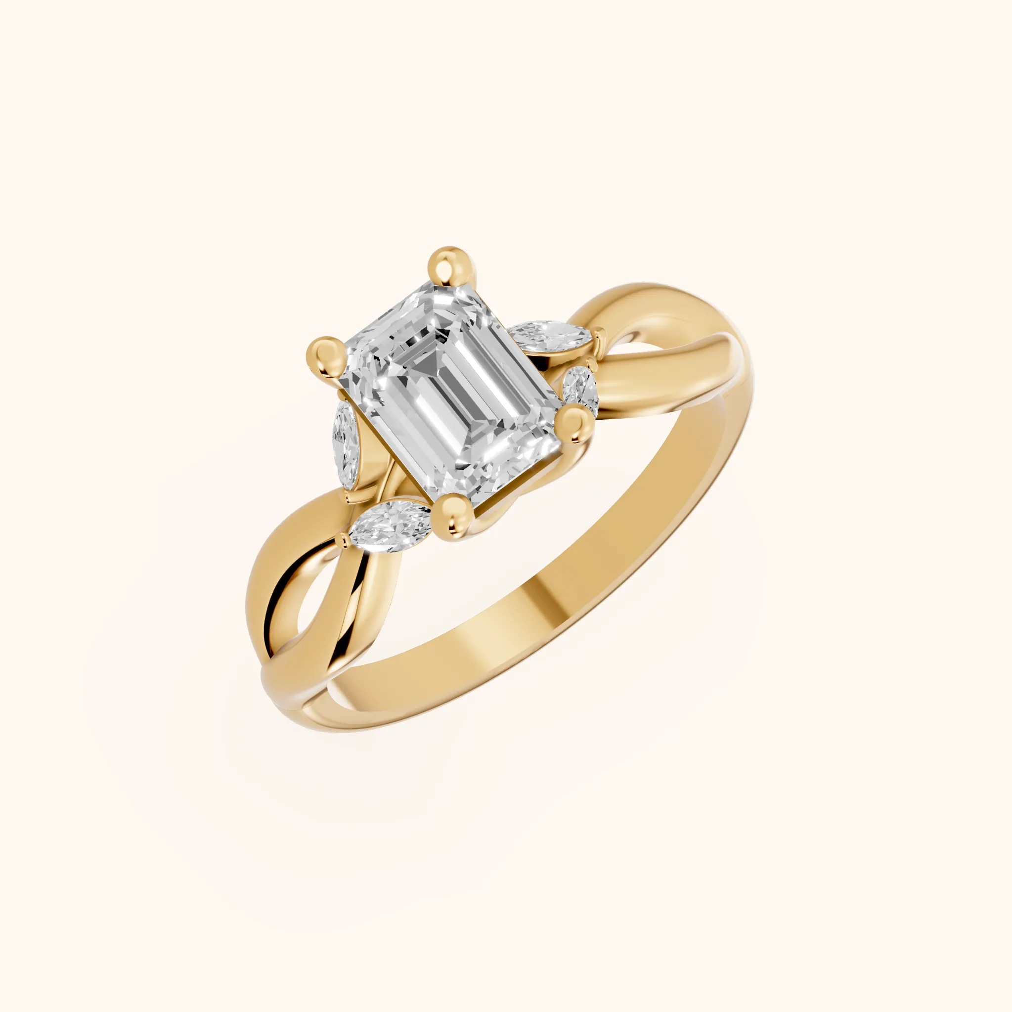 Luna Glow Twisted Emerald Diamond Engagement Ring in Yellow Gold