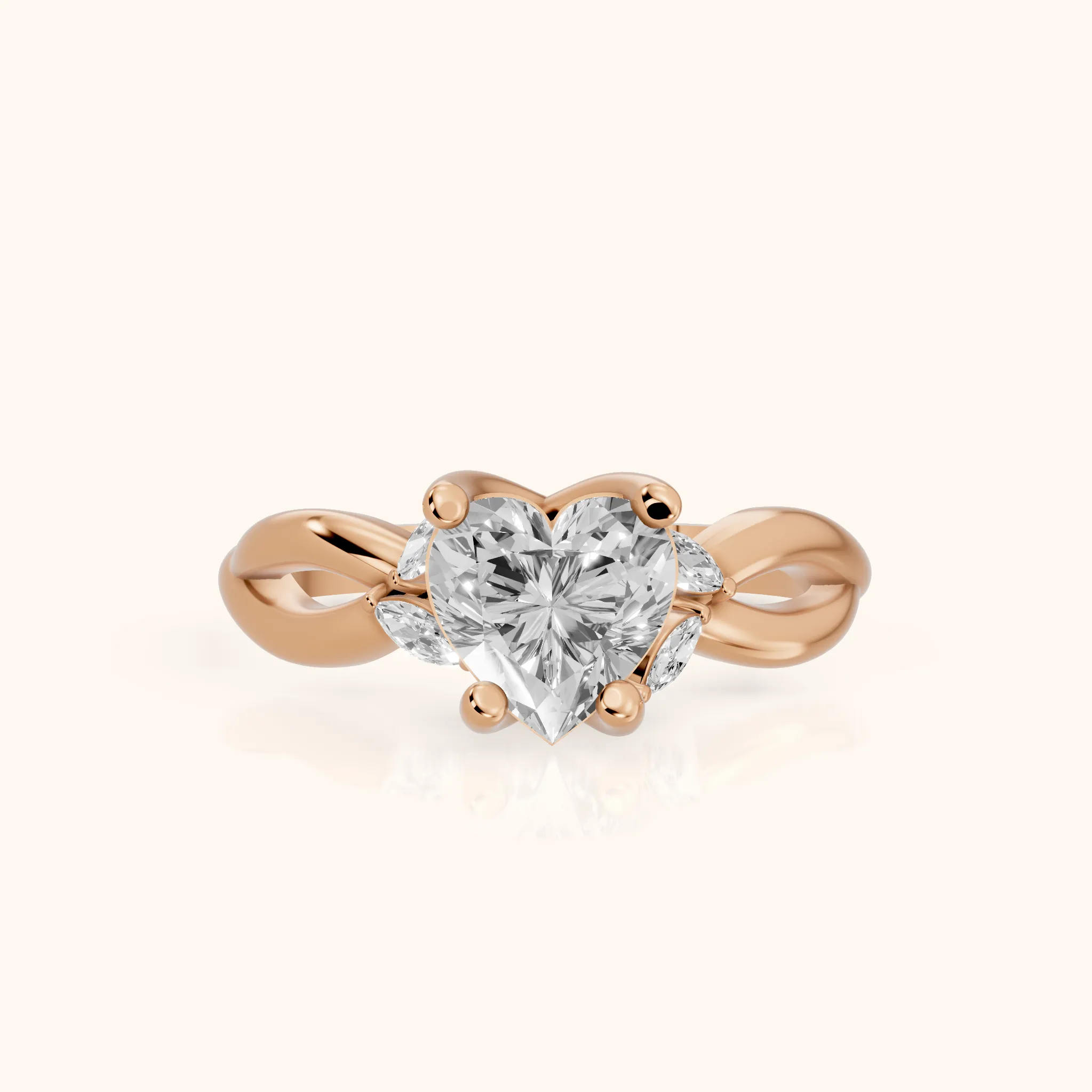 Luna Glow Twisted Heart Diamond Engagement Ring in Rose Gold — view 1