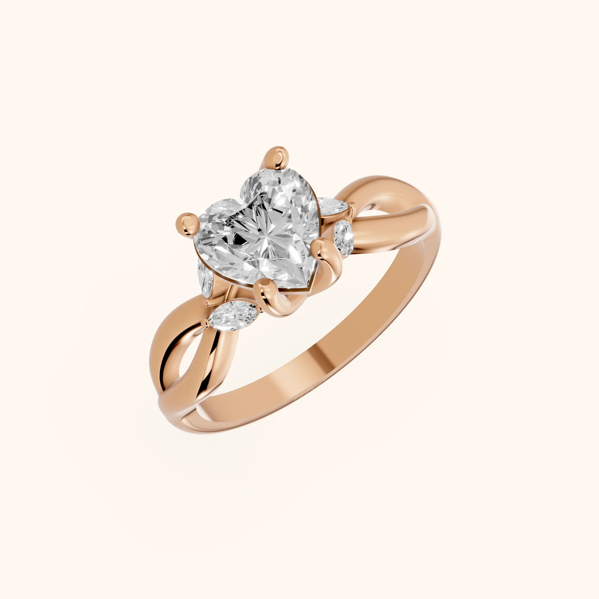 Luna Glow Twisted Heart Diamond Engagement Ring in Rose Gold