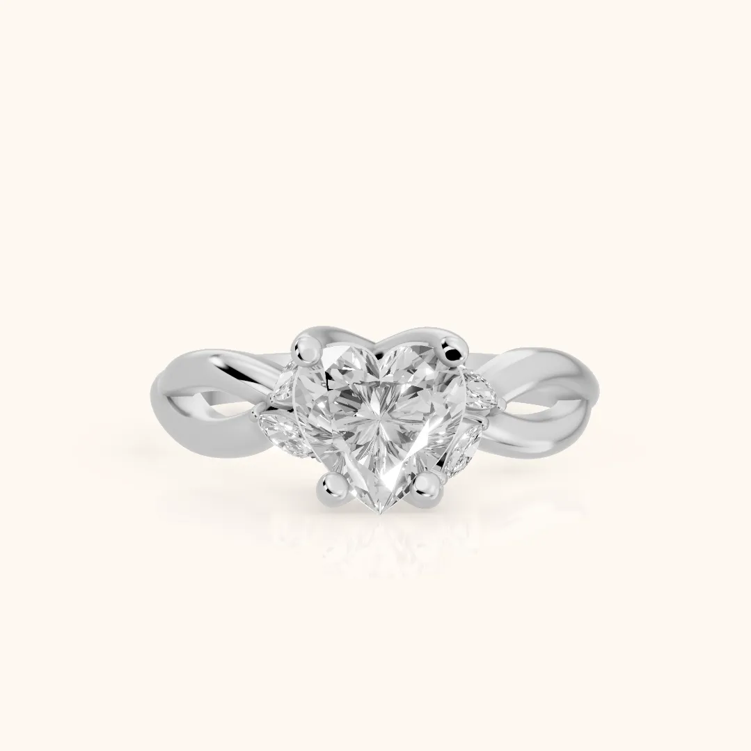 Luna Glow Twisted Heart Diamond Engagement Ring in White Gold