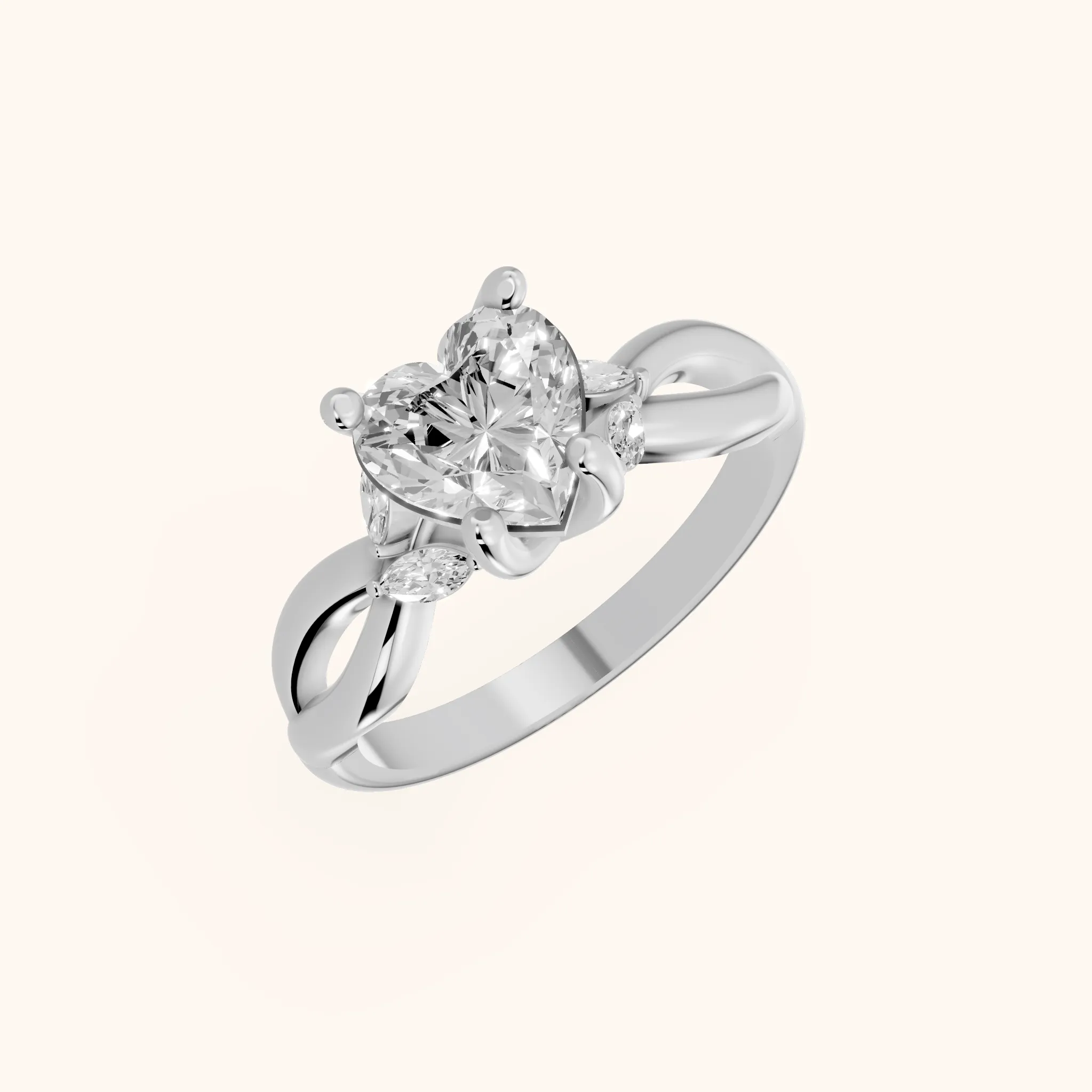 Luna Glow Twisted Heart Diamond Engagement Ring in White Gold