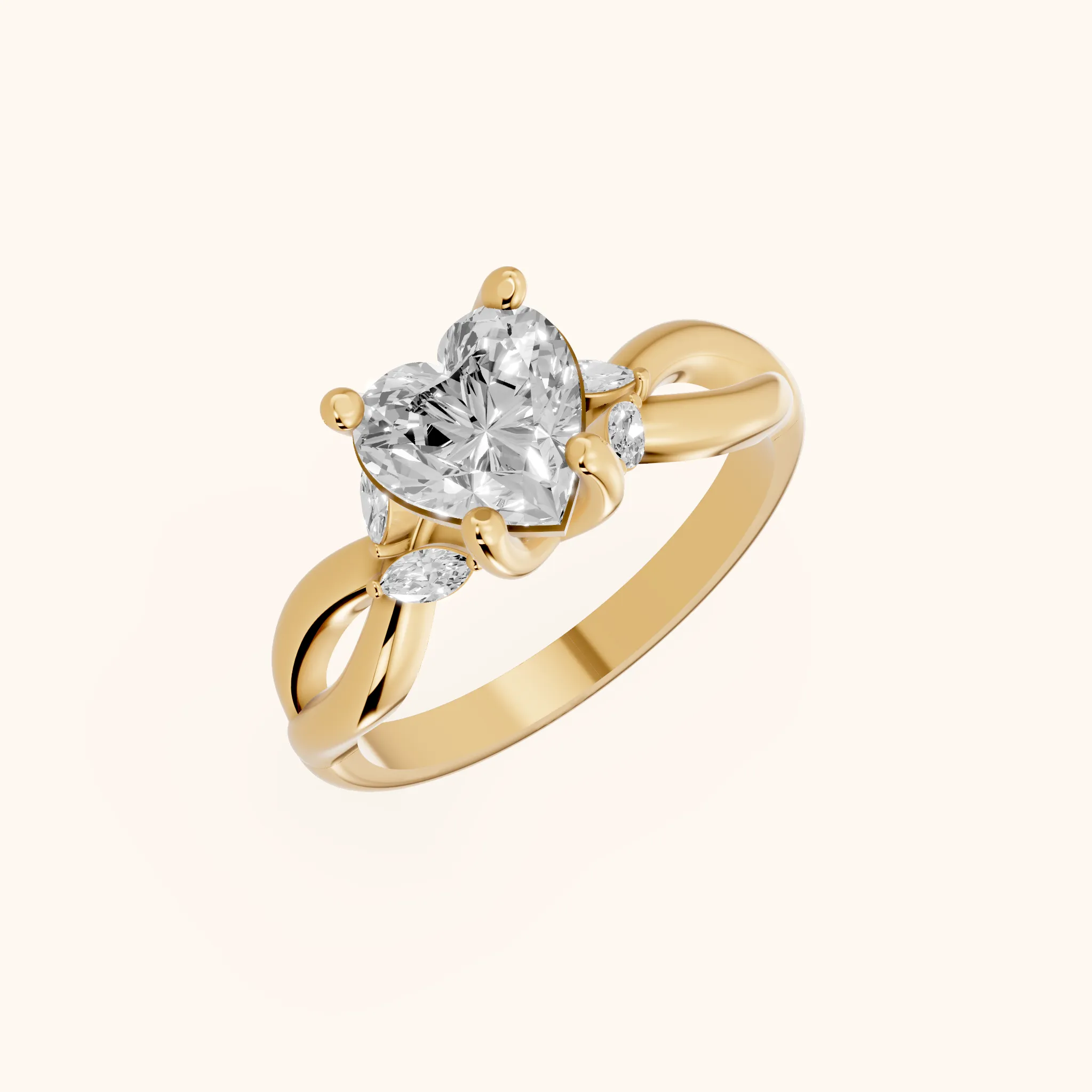 Luna Glow Twisted Heart Diamond Engagement Ring in Yellow Gold