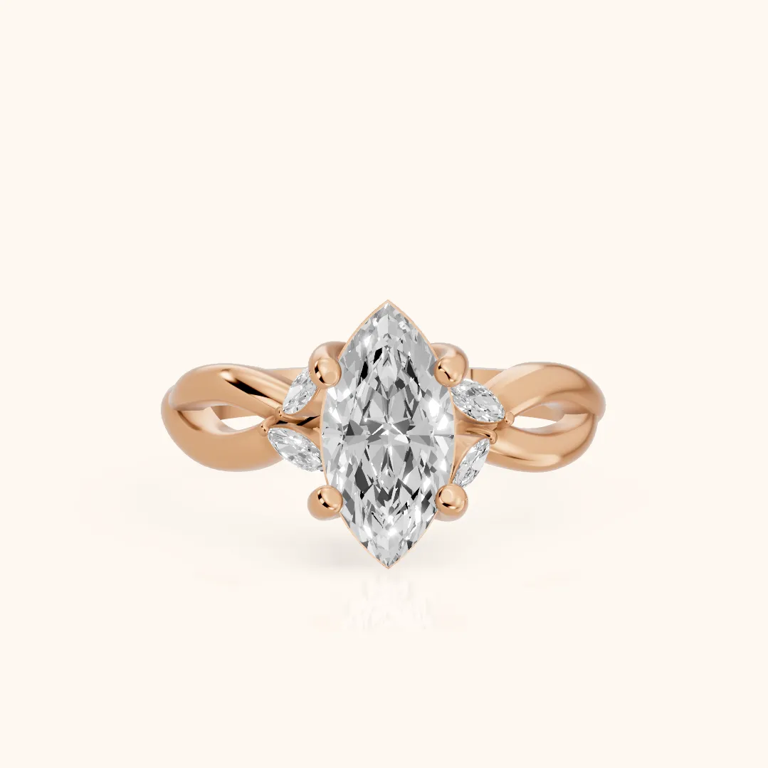 Luna Glow Twisted Marquise Diamond Engagement Ring in Rose Gold