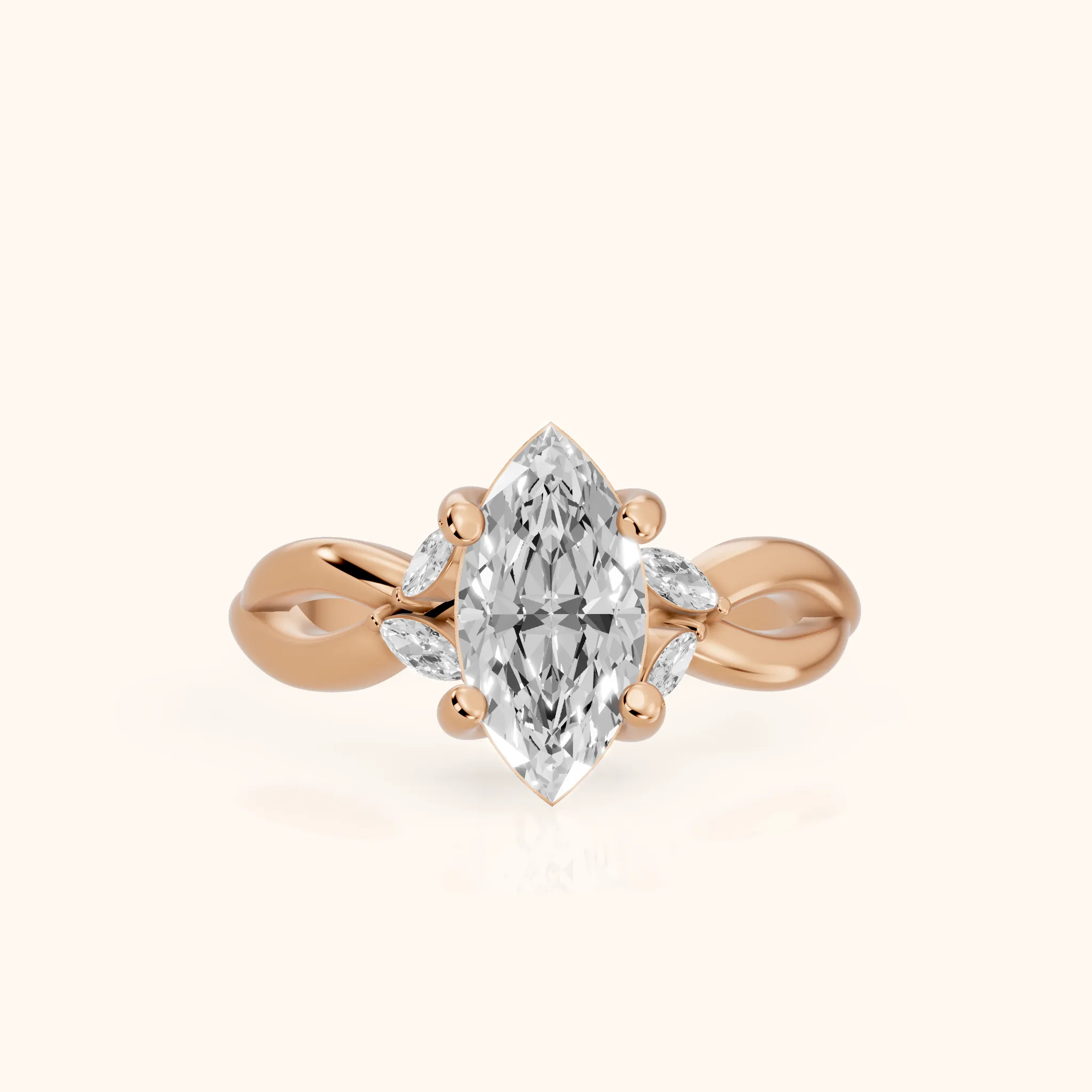 Luna Glow Twisted Marquise Diamond Engagement Ring in Rose Gold — view 1