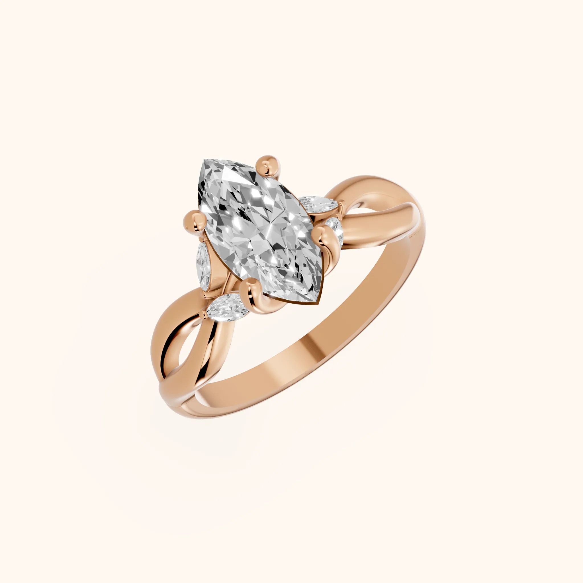 Luna Glow Twisted Marquise Diamond Engagement Ring in Rose Gold