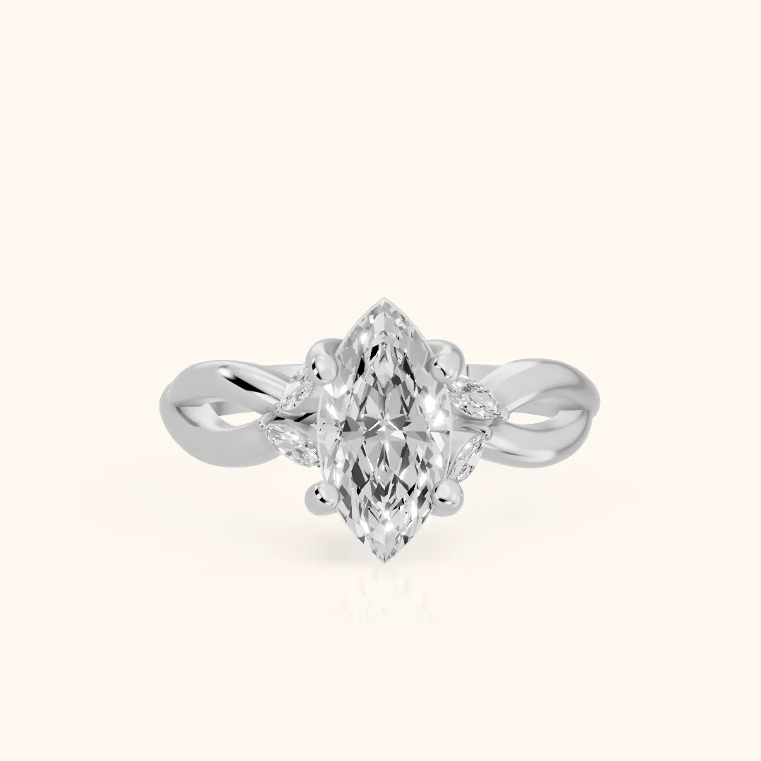 Luna Glow Twisted Marquise Diamond Engagement Ring in Platinum