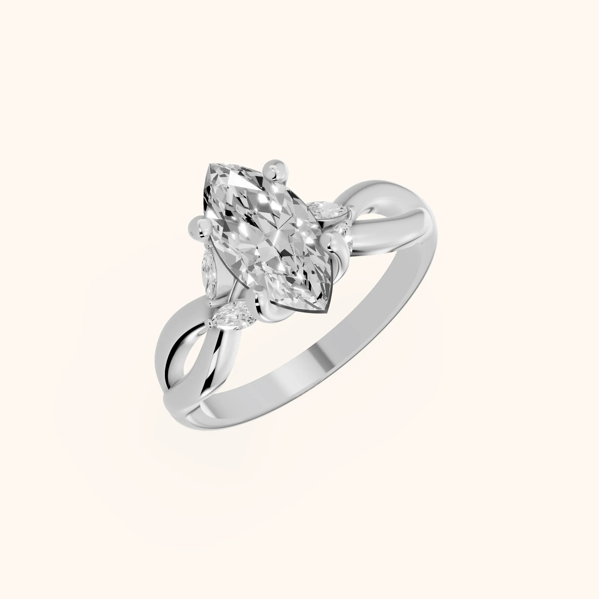 Luna Glow Twisted Marquise Diamond Engagement Ring in Platinum