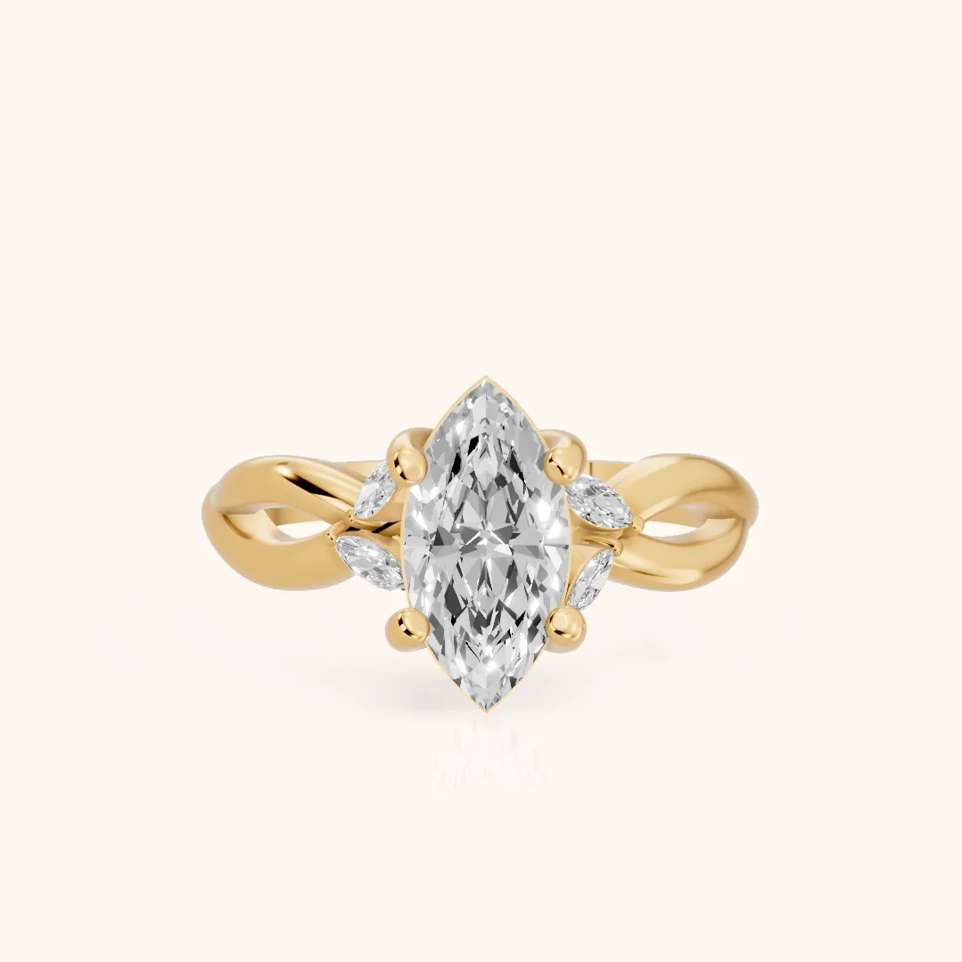 Luna Glow Twisted Marquise Diamond Engagement Ring in Yellow Gold