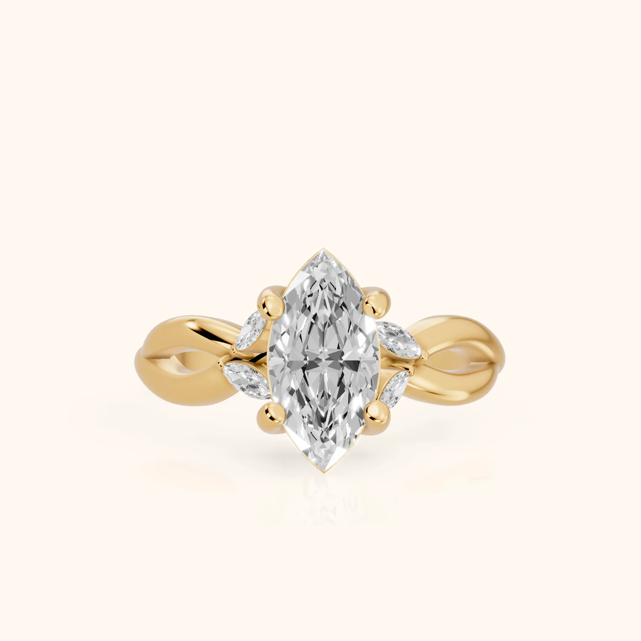 Luna Glow Twisted Marquise Diamond Engagement Ring in Yellow Gold — view 1