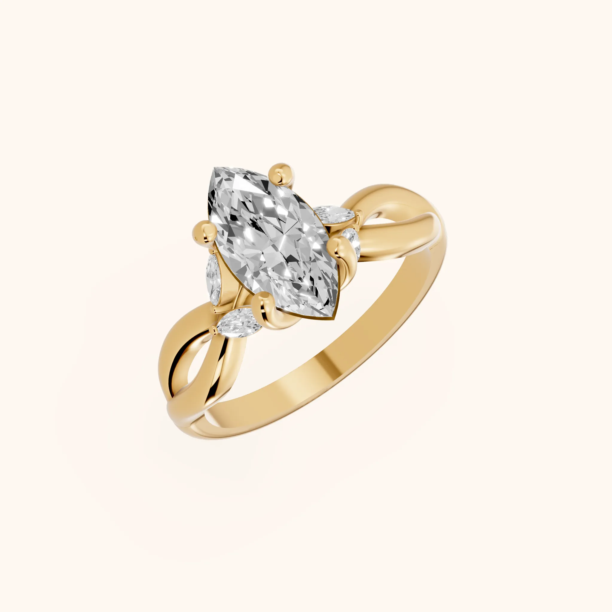 Luna Glow Twisted Marquise Diamond Engagement Ring in Yellow Gold