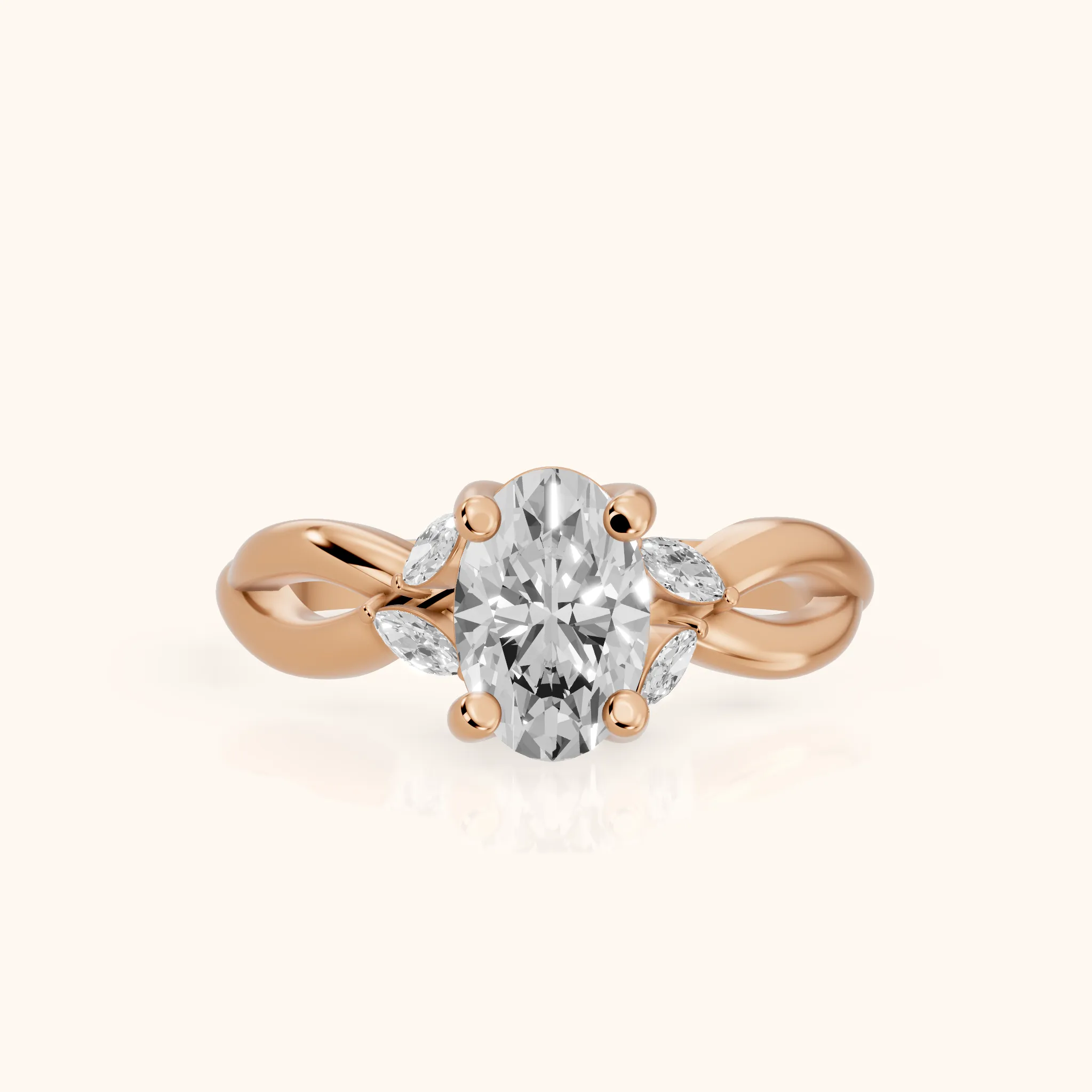 Luna Glow Twisted Oval Diamond Engagement Ring in Rose Gold — view 1