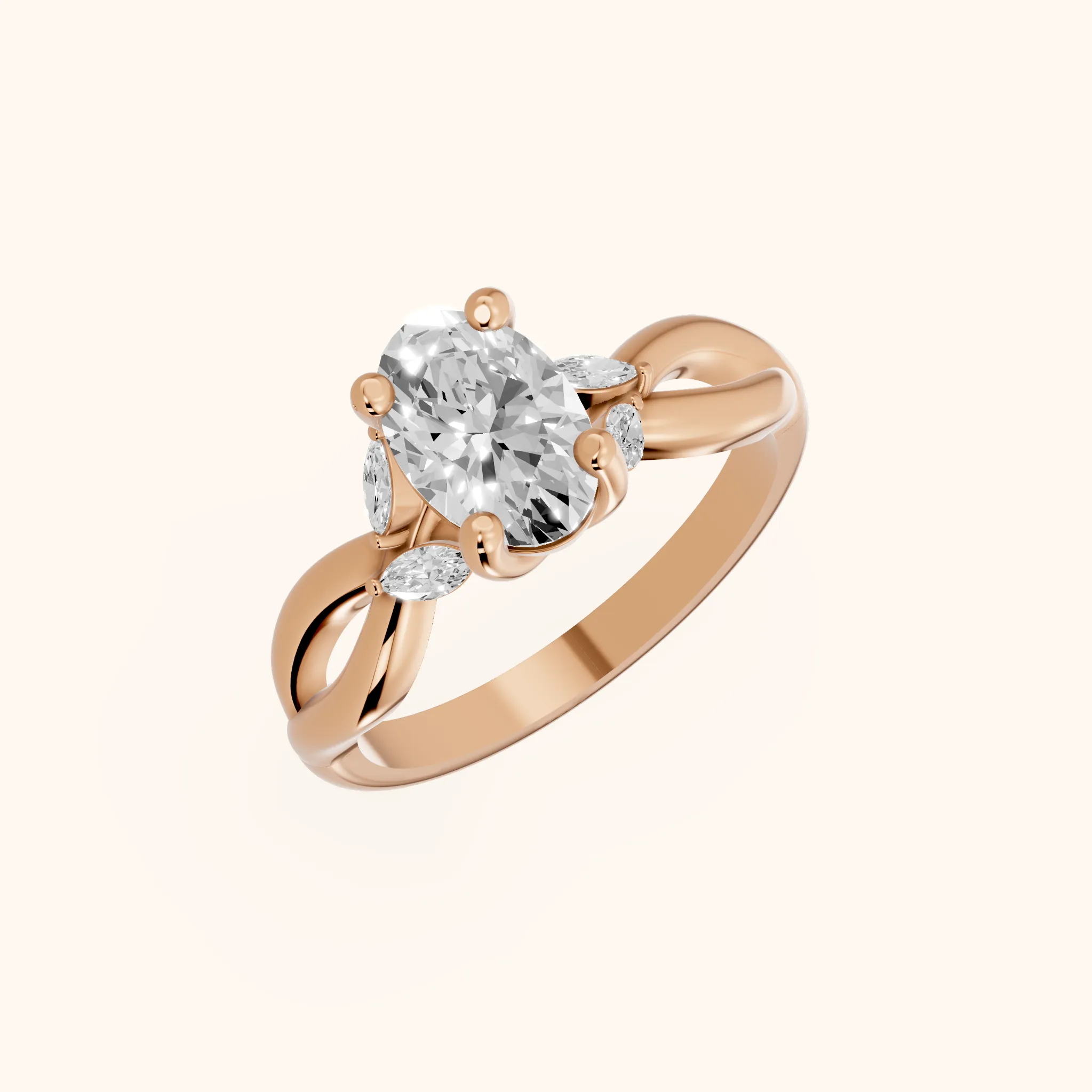 Luna Glow Twisted Oval Diamond Engagement Ring in Rose Gold