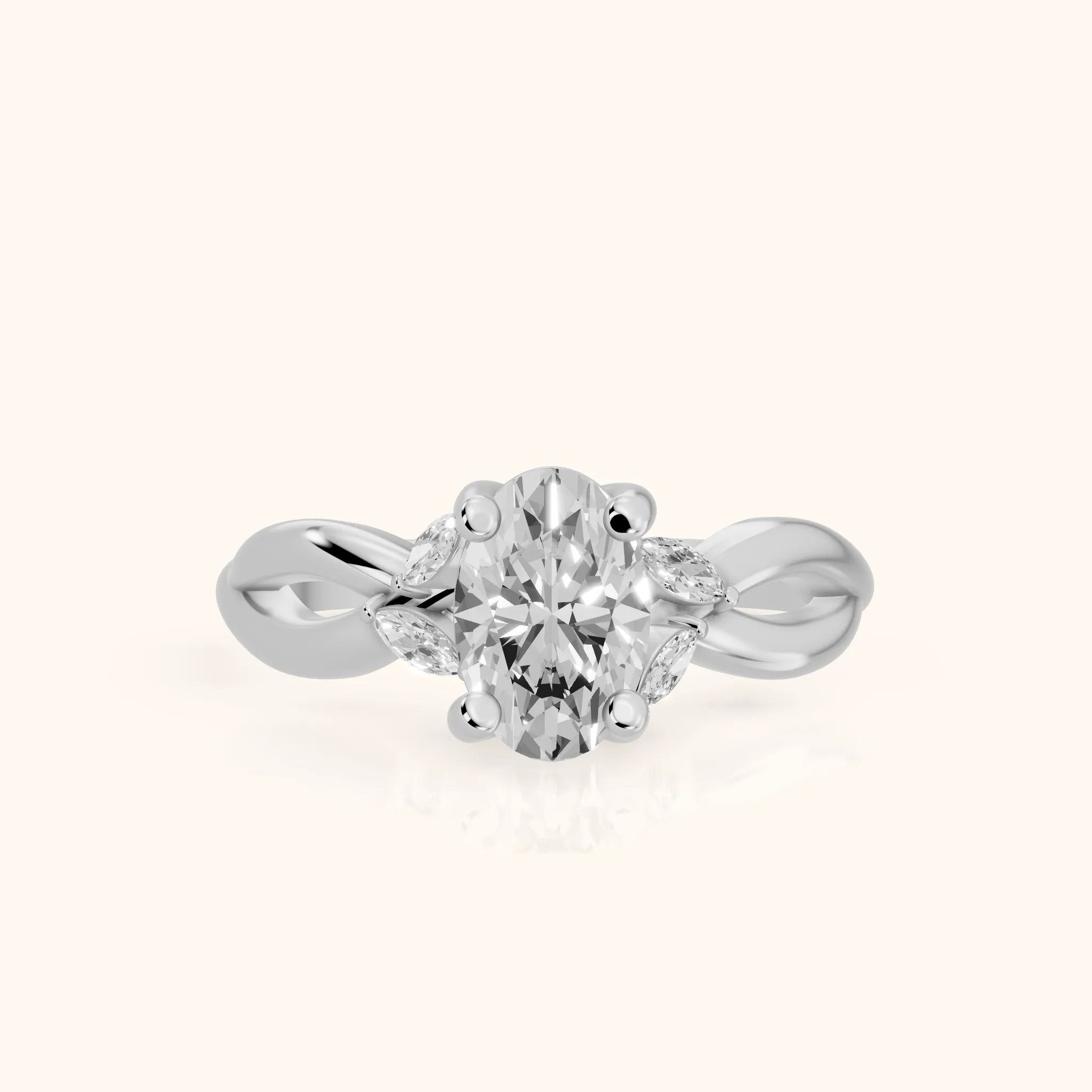Luna Glow Twisted Oval Diamond Engagement Ring in Platinum — view 1