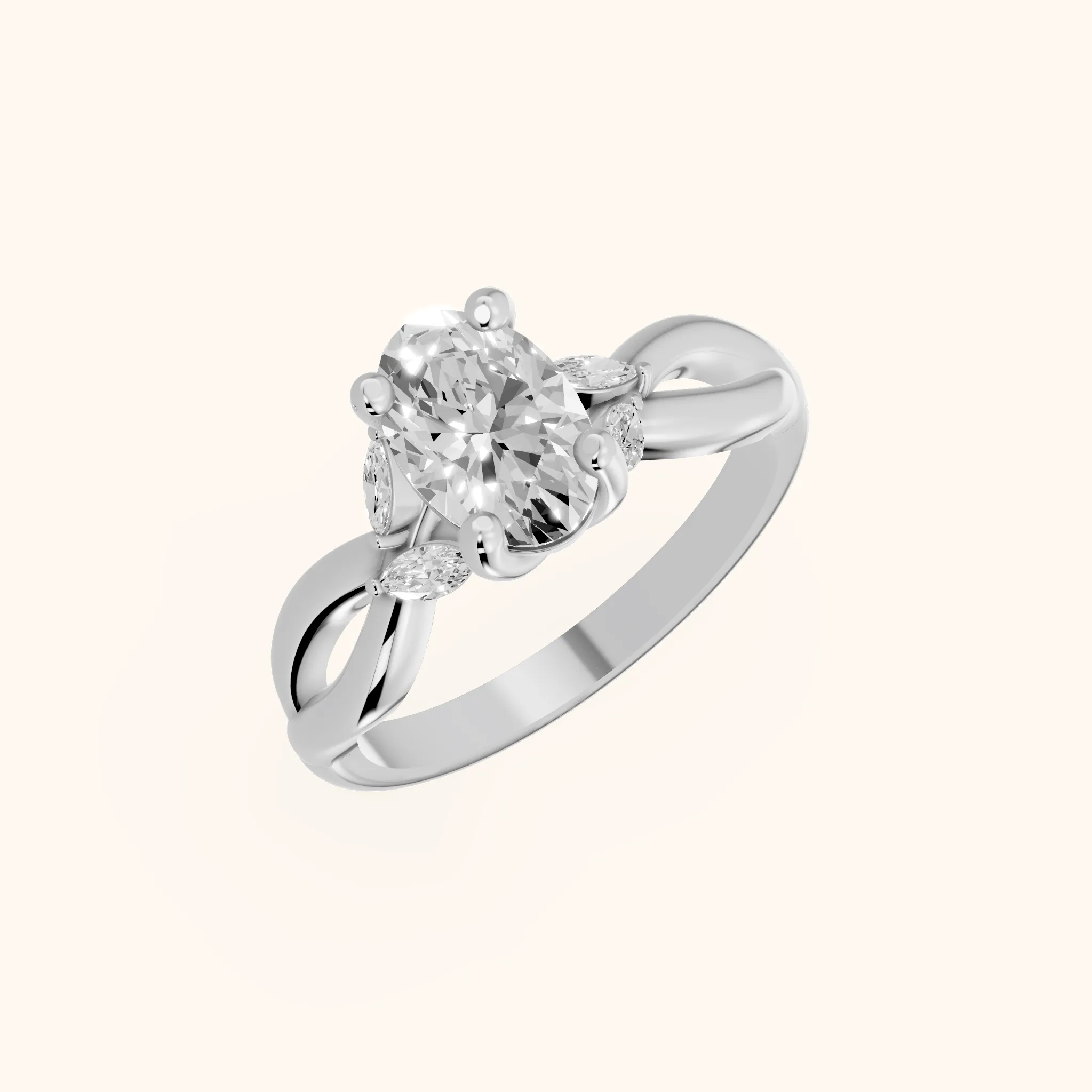 Luna Glow Twisted Oval Diamond Engagement Ring in Platinum