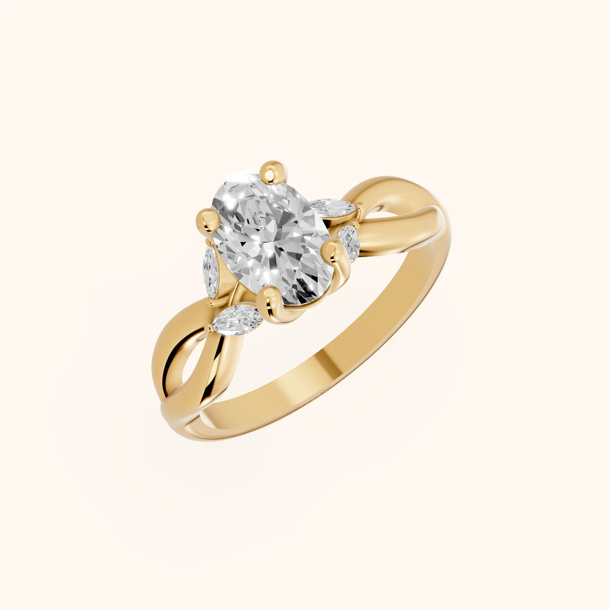 Luna Glow Twisted Oval Diamond Engagement Ring in Yellow Gold