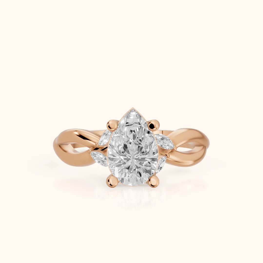 Luna Glow Twisted Pear Diamond Engagement Ring in Rose Gold