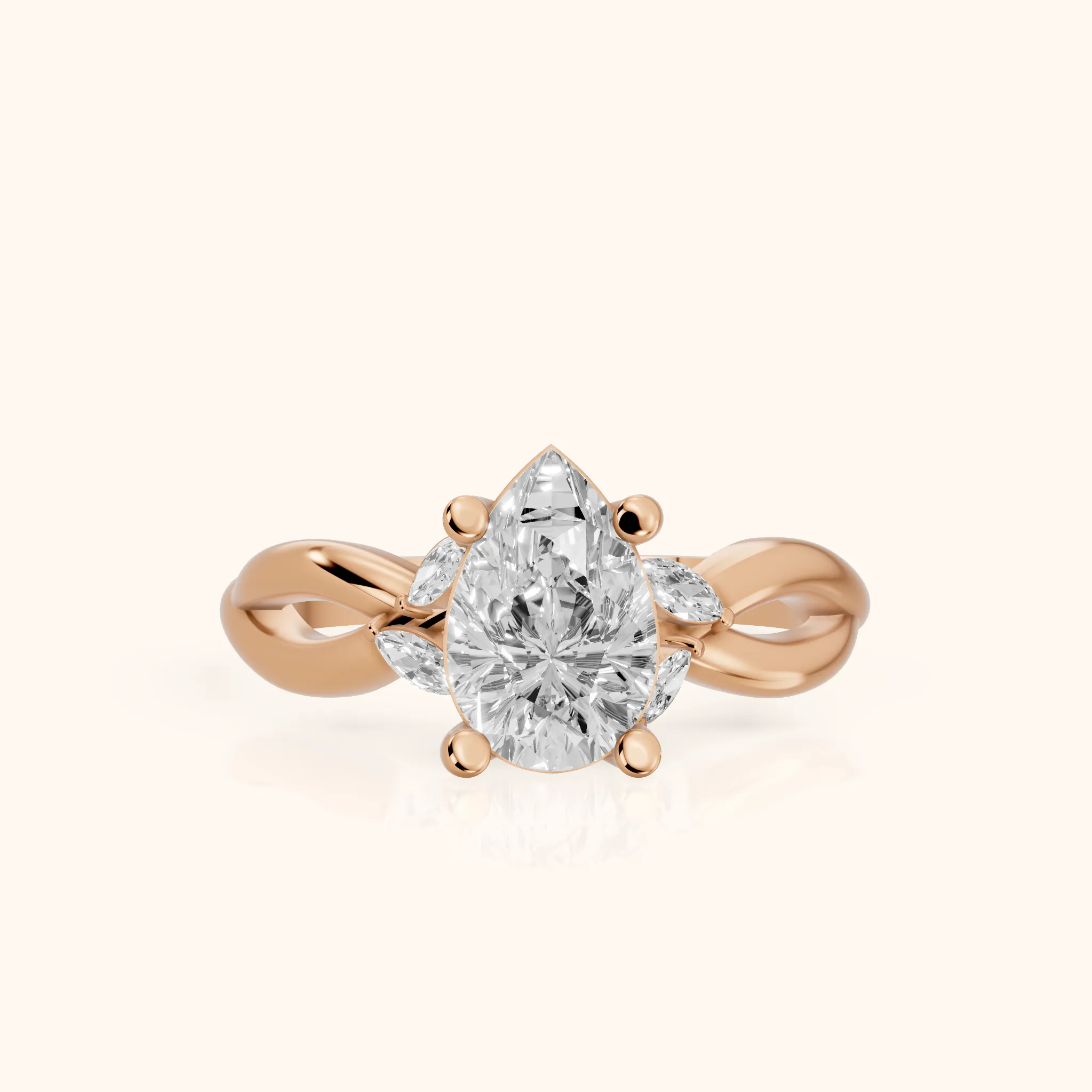 Luna Glow Twisted Pear Diamond Engagement Ring in Rose Gold — view 1