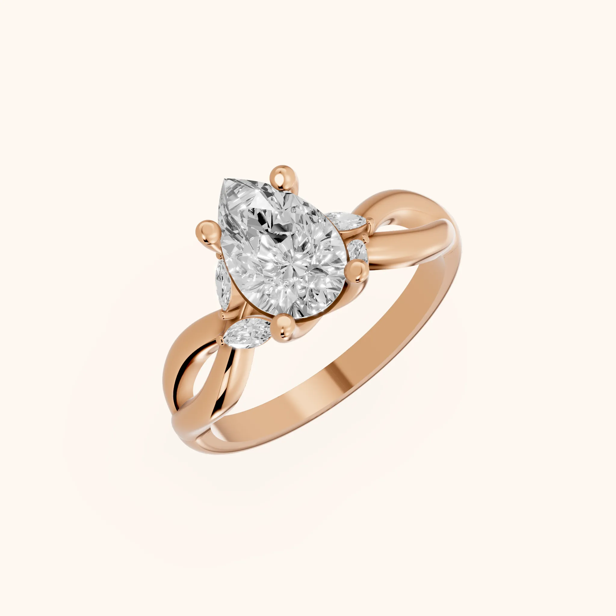 Luna Glow Twisted Pear Diamond Engagement Ring in Rose Gold