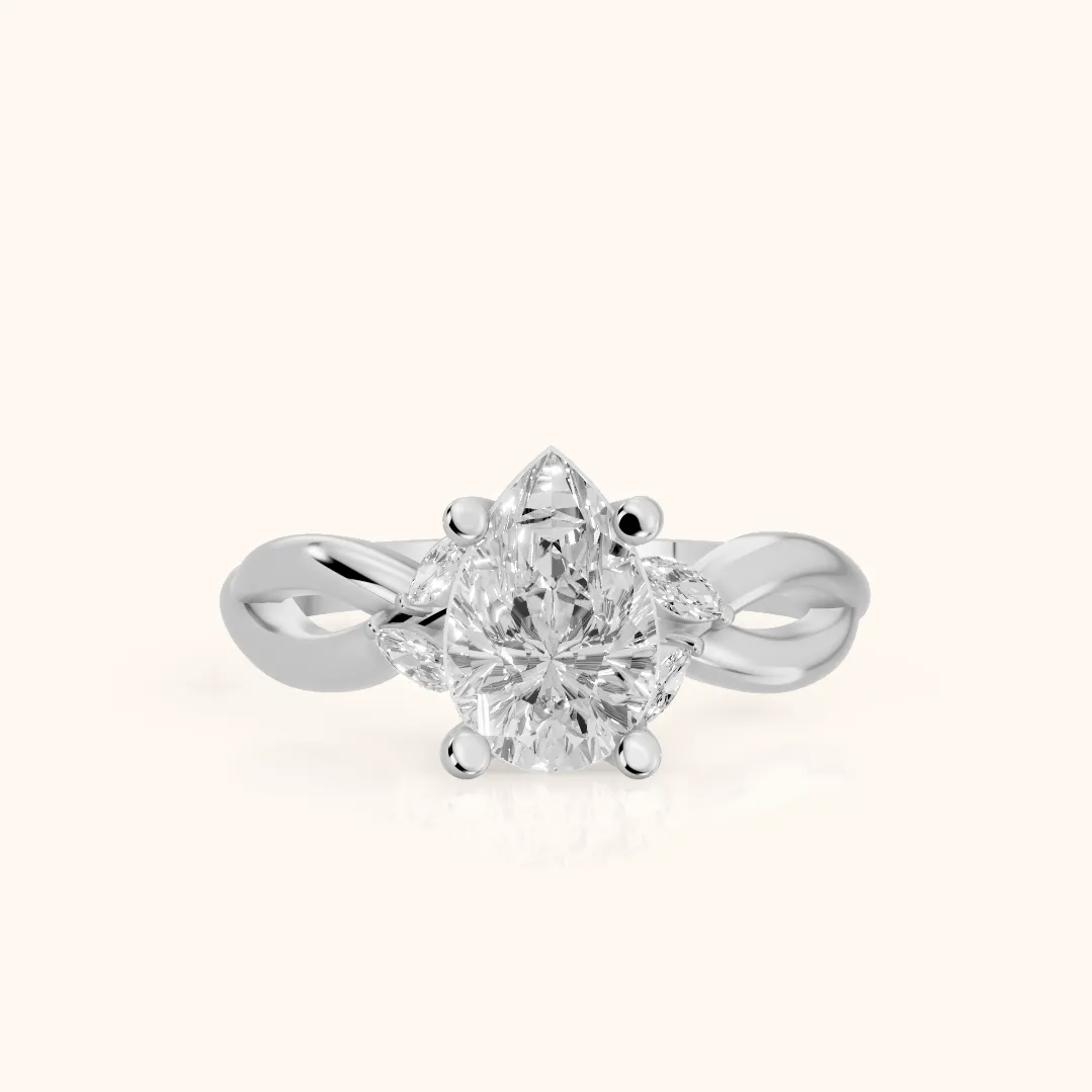 Luna Glow Twisted Pear Diamond Engagement Ring in White Gold