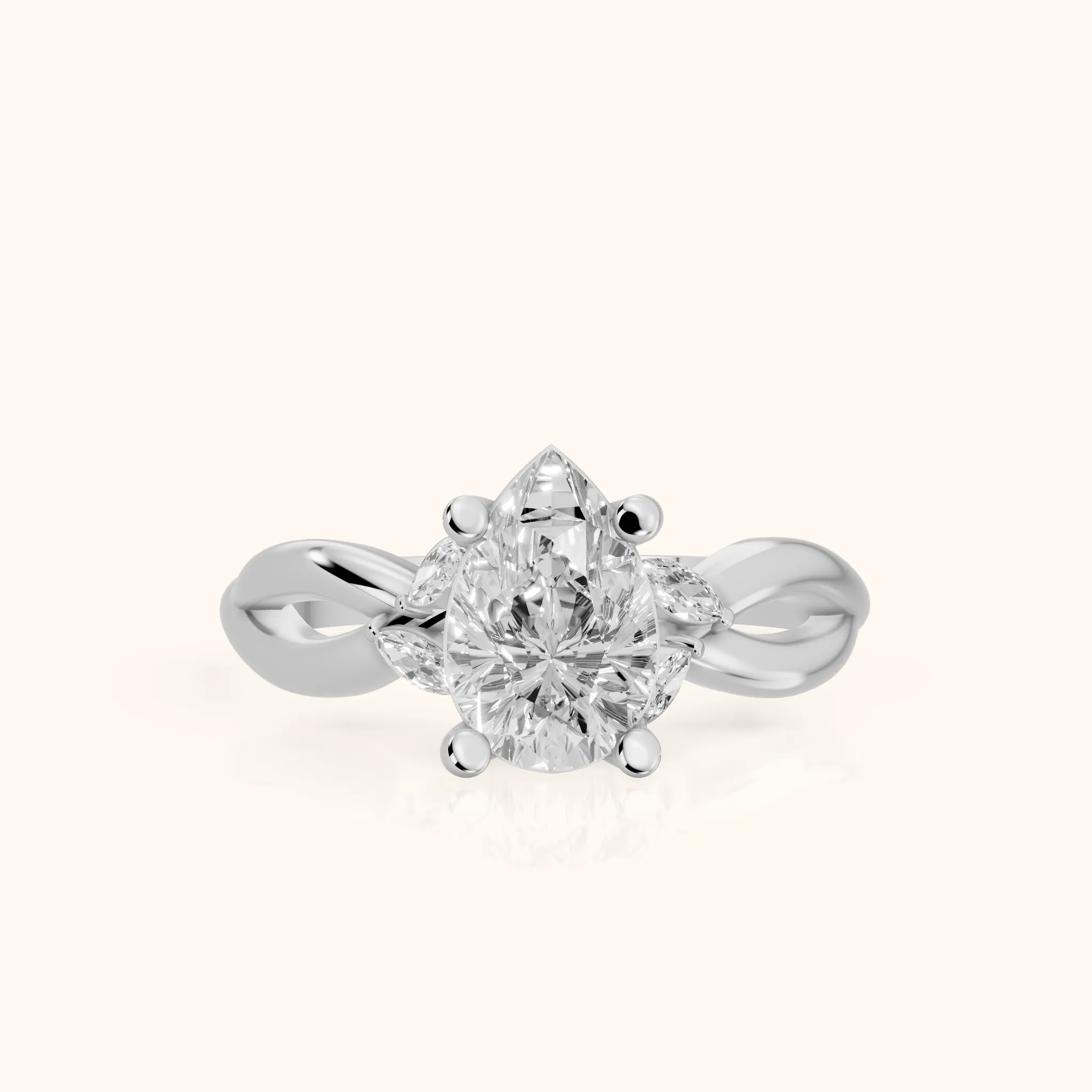 Luna Glow Twisted Pear Diamond Engagement Ring in Silver — view 1