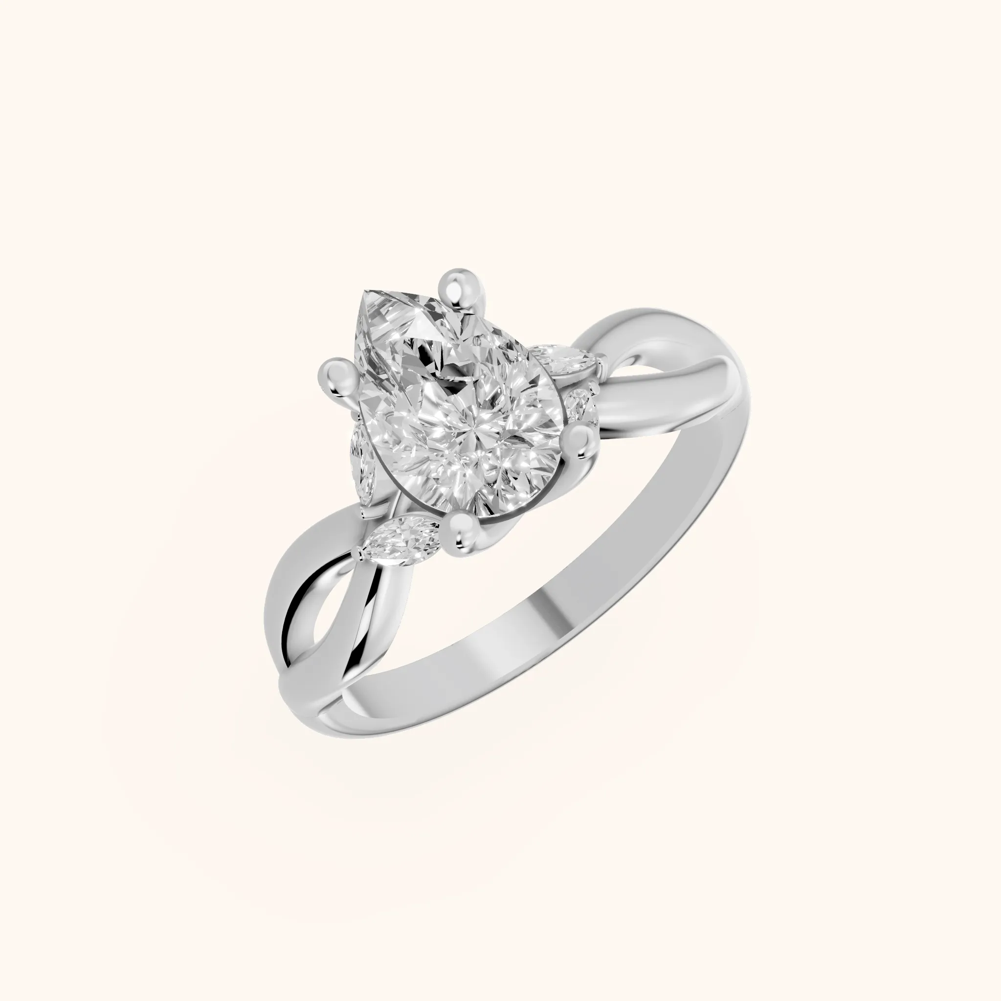 Luna Glow Twisted Pear Diamond Engagement Ring in White Gold