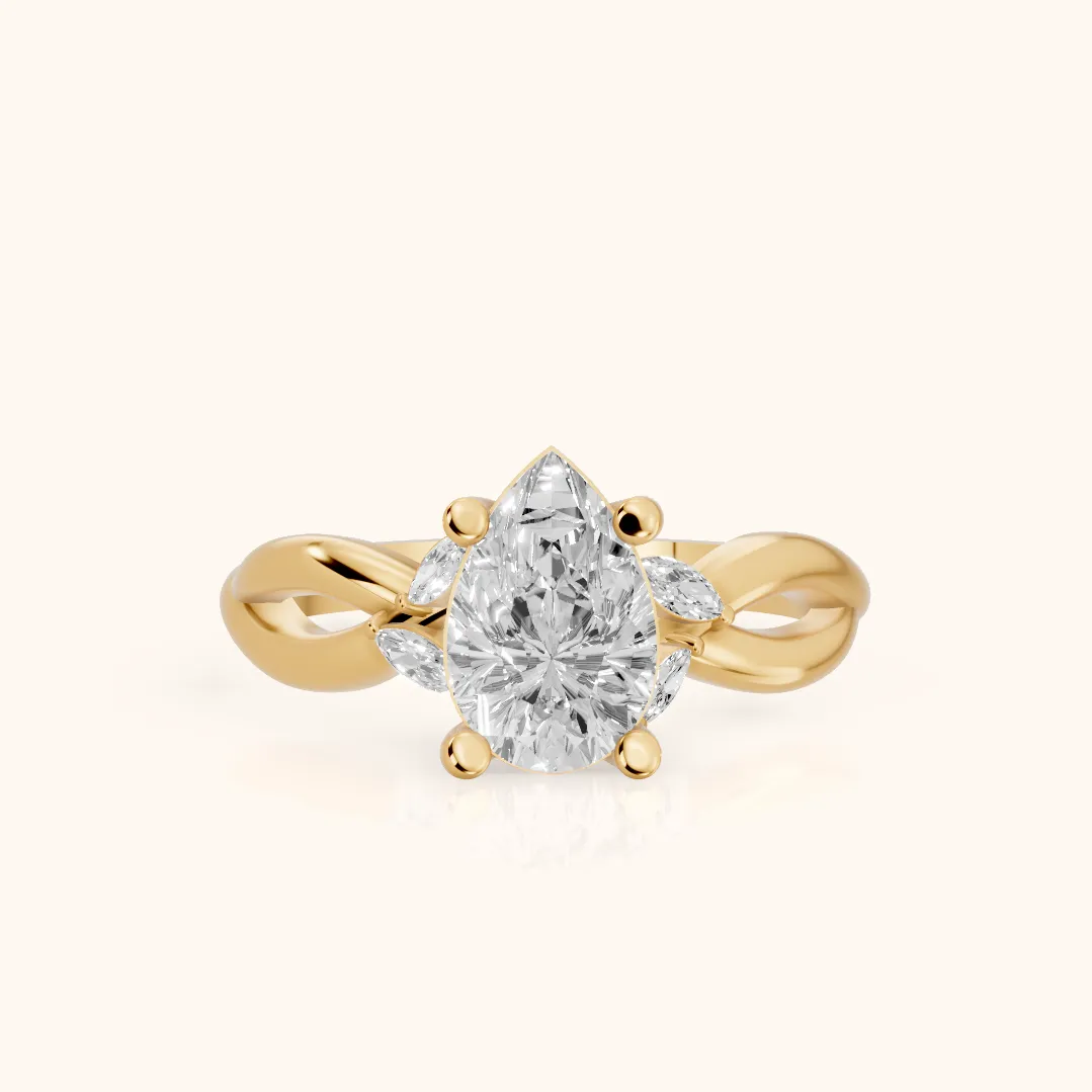 Luna Glow Twisted Pear Diamond Engagement Ring in Yellow Gold