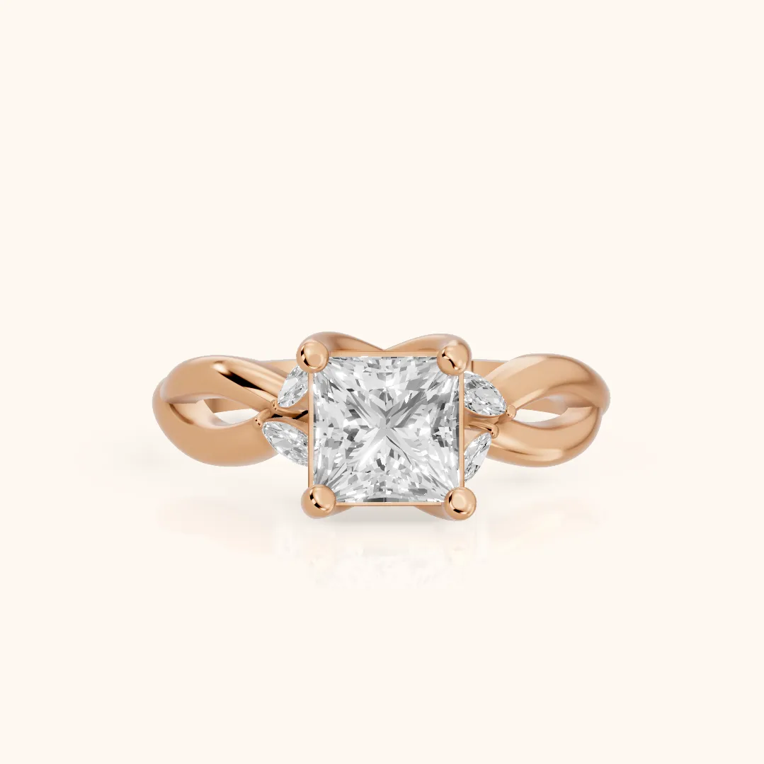 Luna Glow Twisted Princess Diamond Engagement Ring in Rose Gold