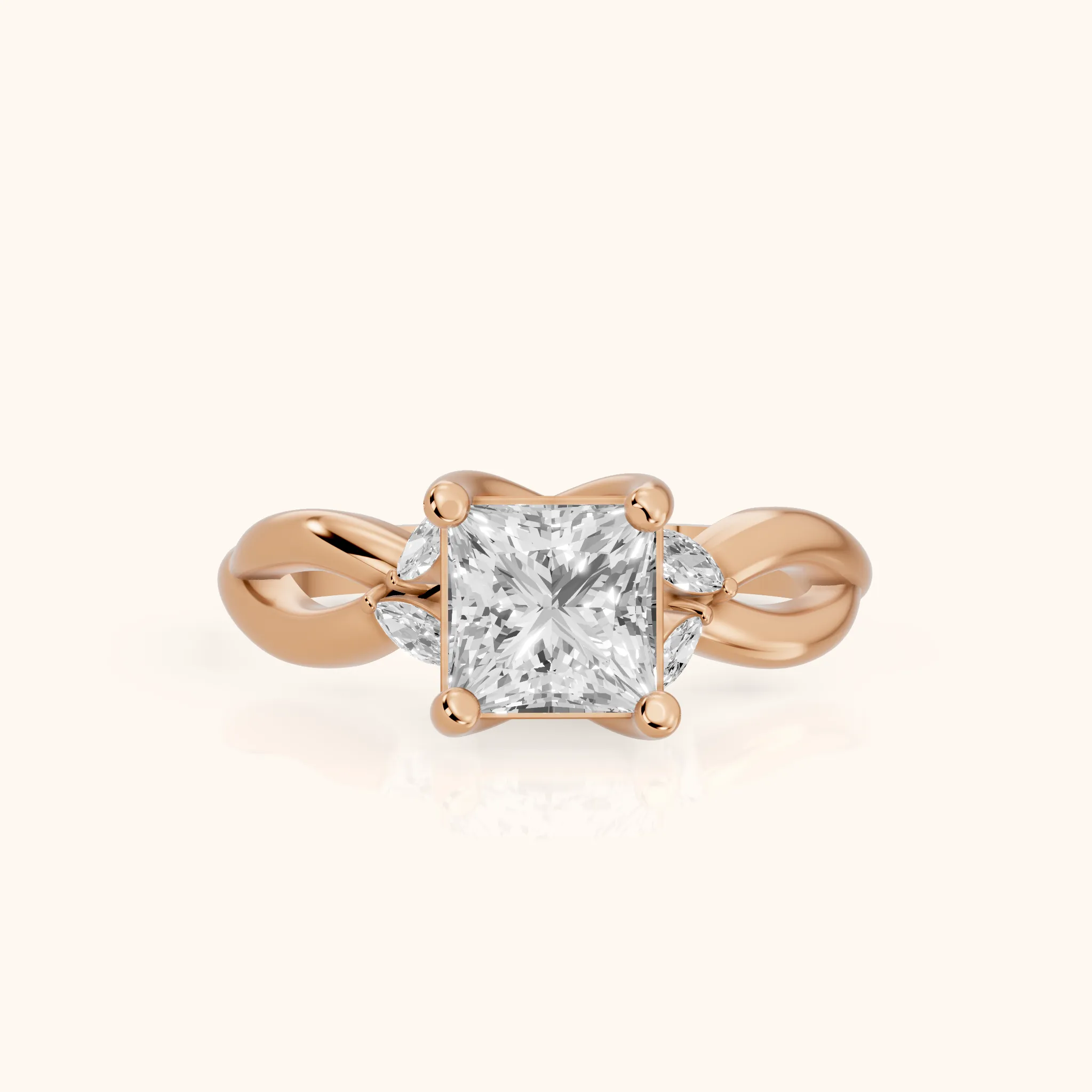 Luna Glow Twisted Princess Diamond Engagement Ring in Rose Gold — view 1