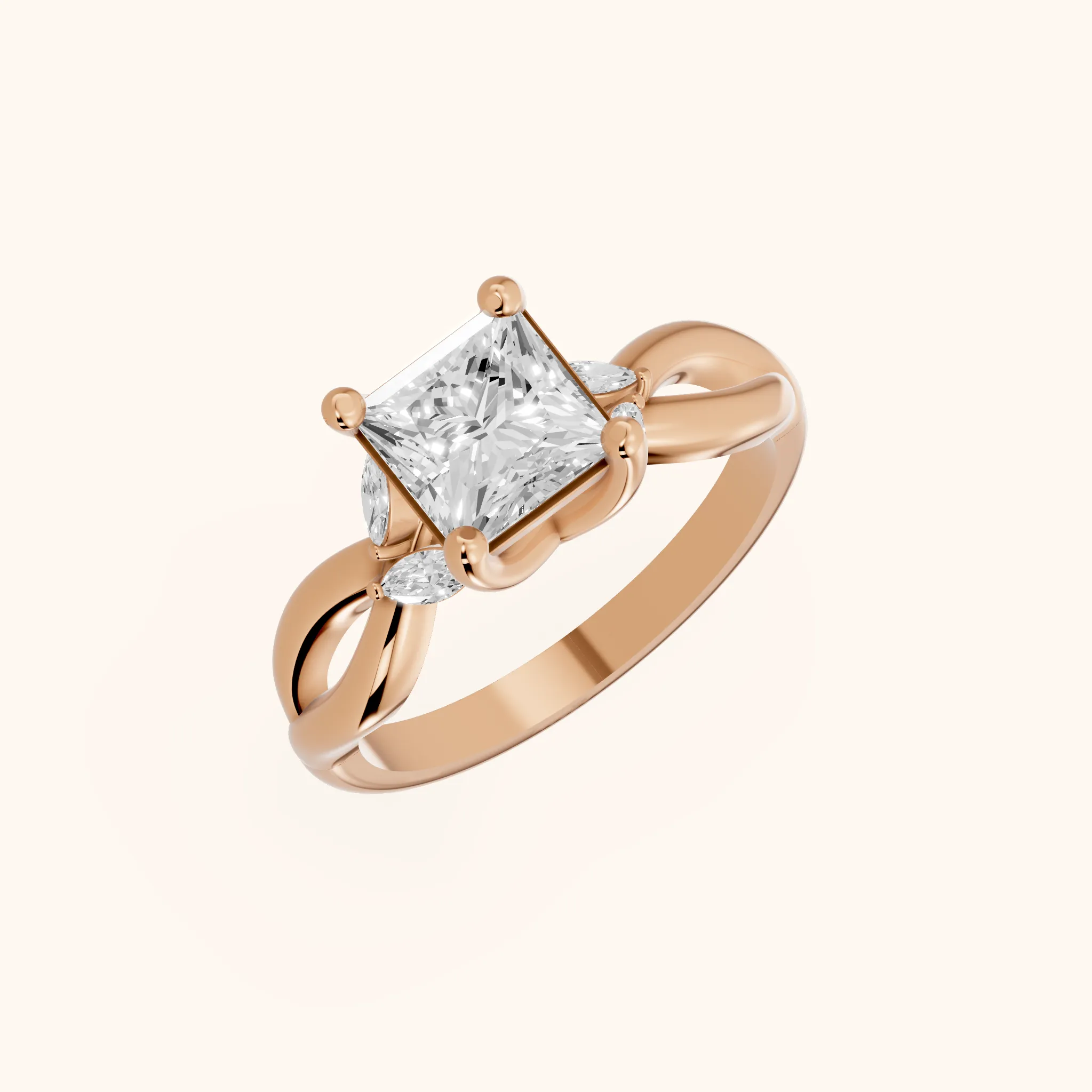 Luna Glow Twisted Princess Diamond Engagement Ring in Rose Gold