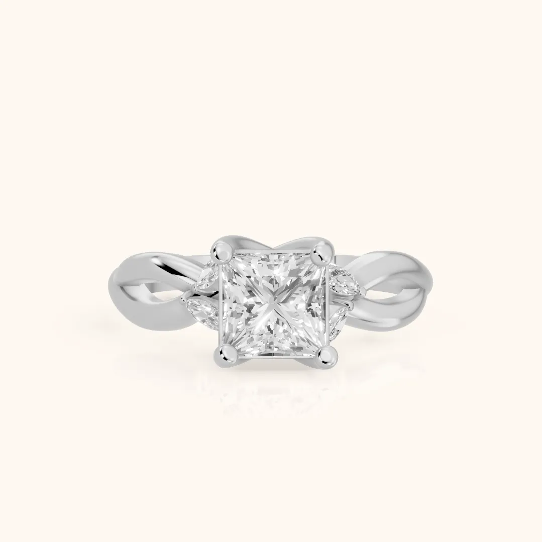 Luna Glow Twisted Princess Diamond Engagement Ring in White Gold
