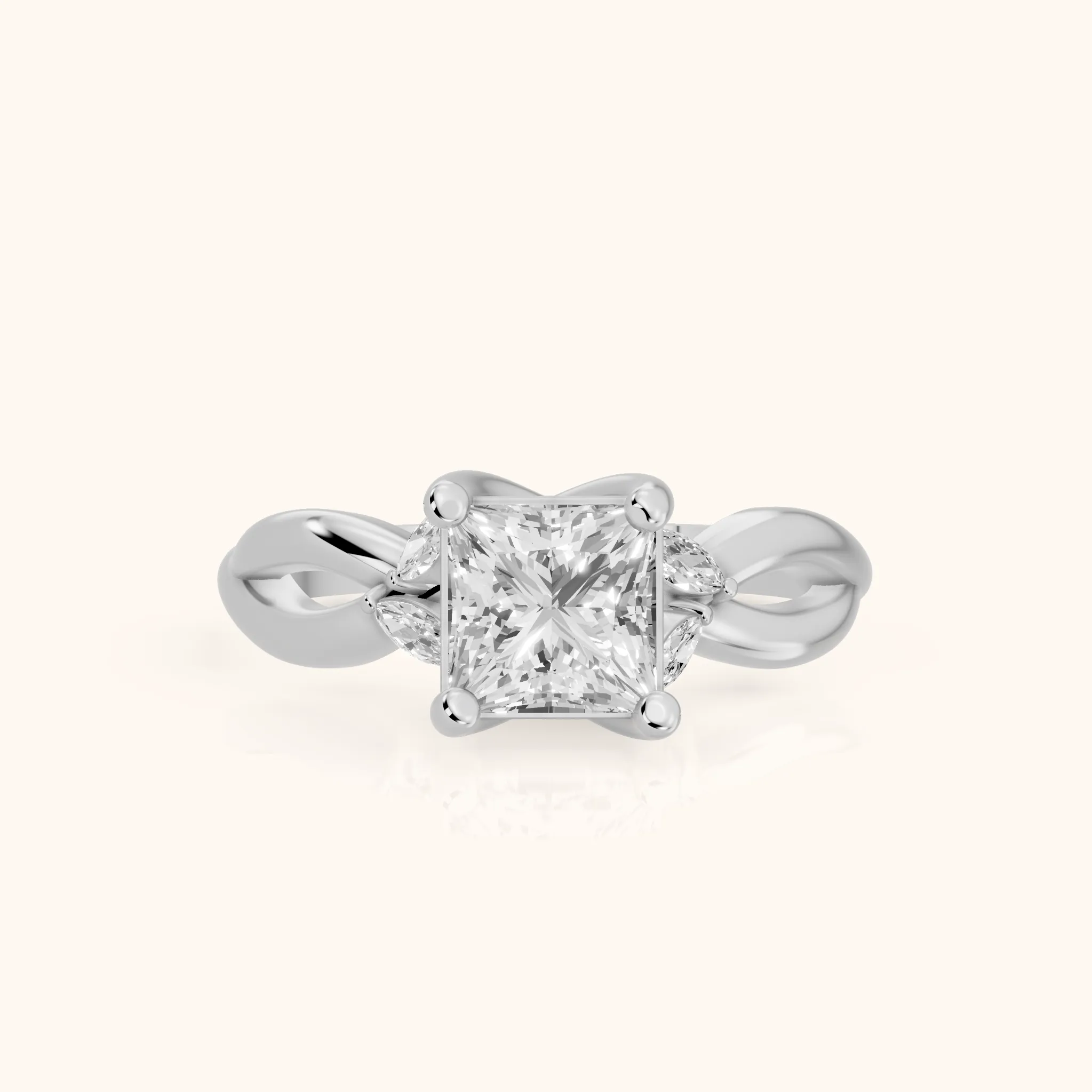 Luna Glow Twisted Princess Diamond Engagement Ring in Silver — view 1