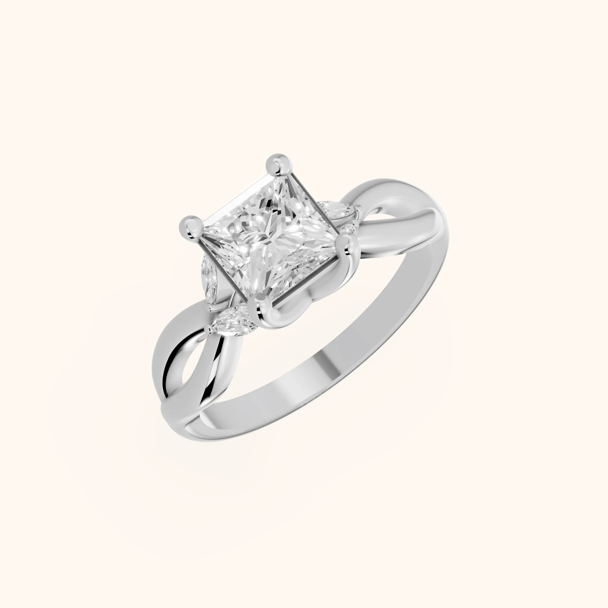Luna Glow Twisted Princess Diamond Engagement Ring in White Gold