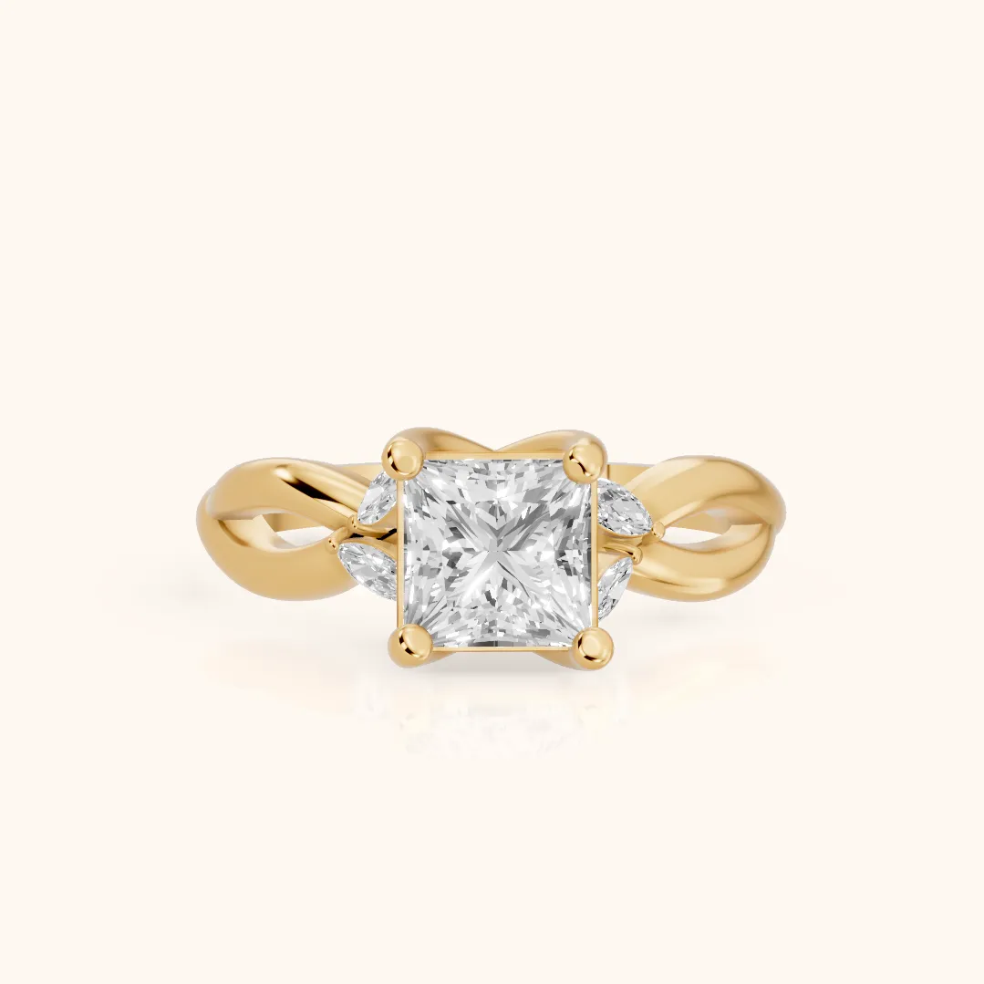 Luna Glow Twisted Princess Diamond Engagement Ring in Yellow Gold