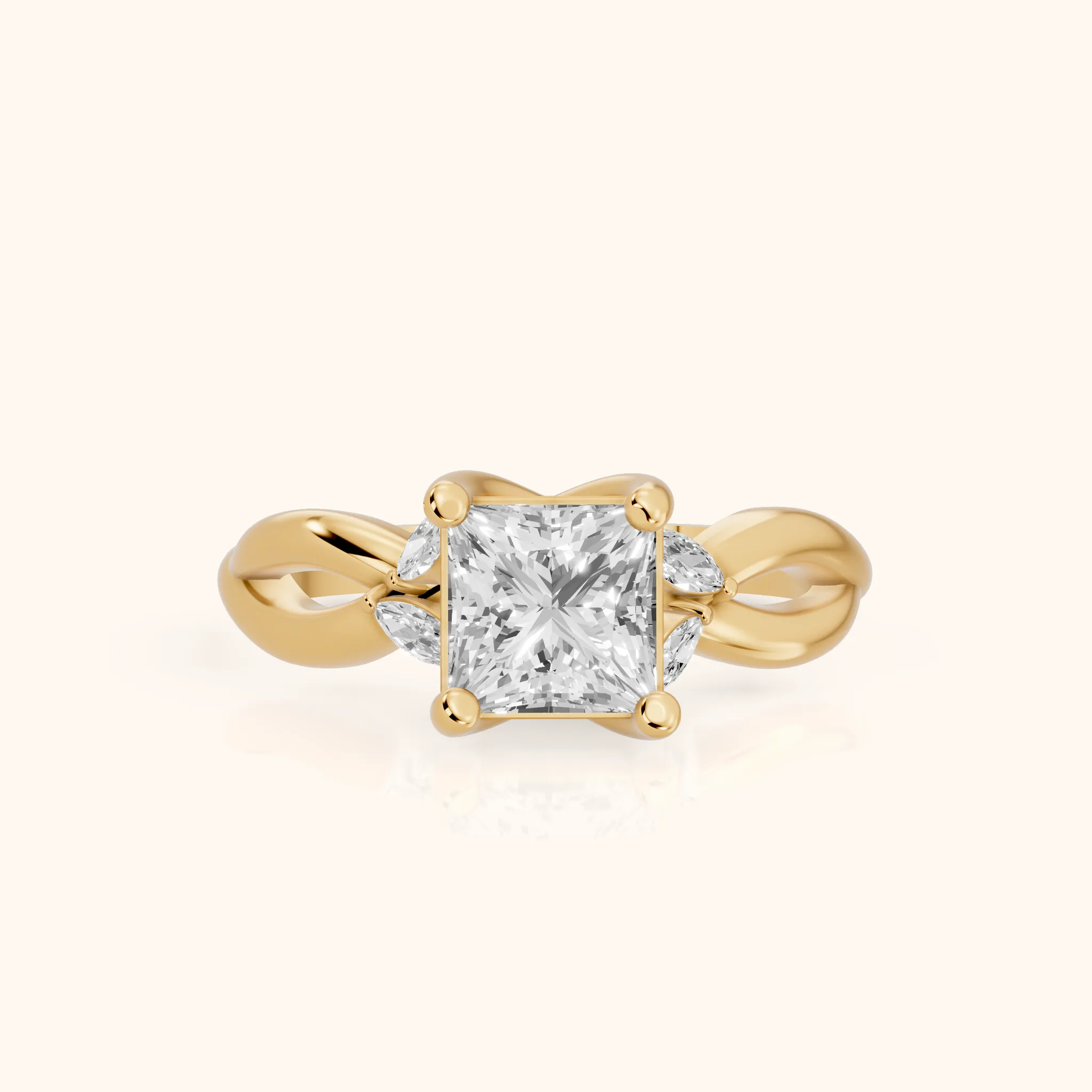 Luna Glow Twisted Princess Diamond Engagement Ring in Yellow Gold — view 1