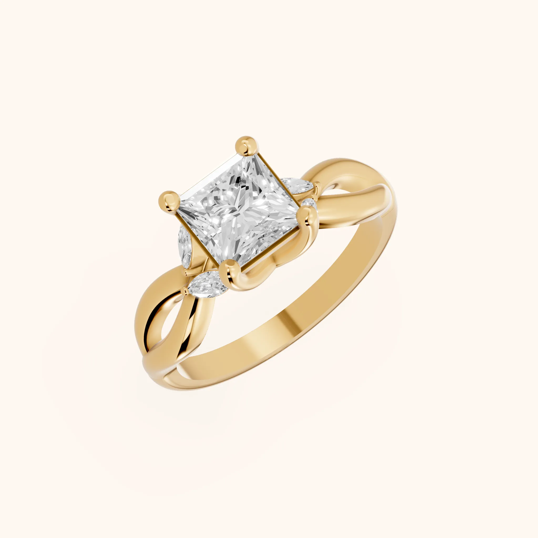 Luna Glow Twisted Princess Diamond Engagement Ring in Yellow Gold
