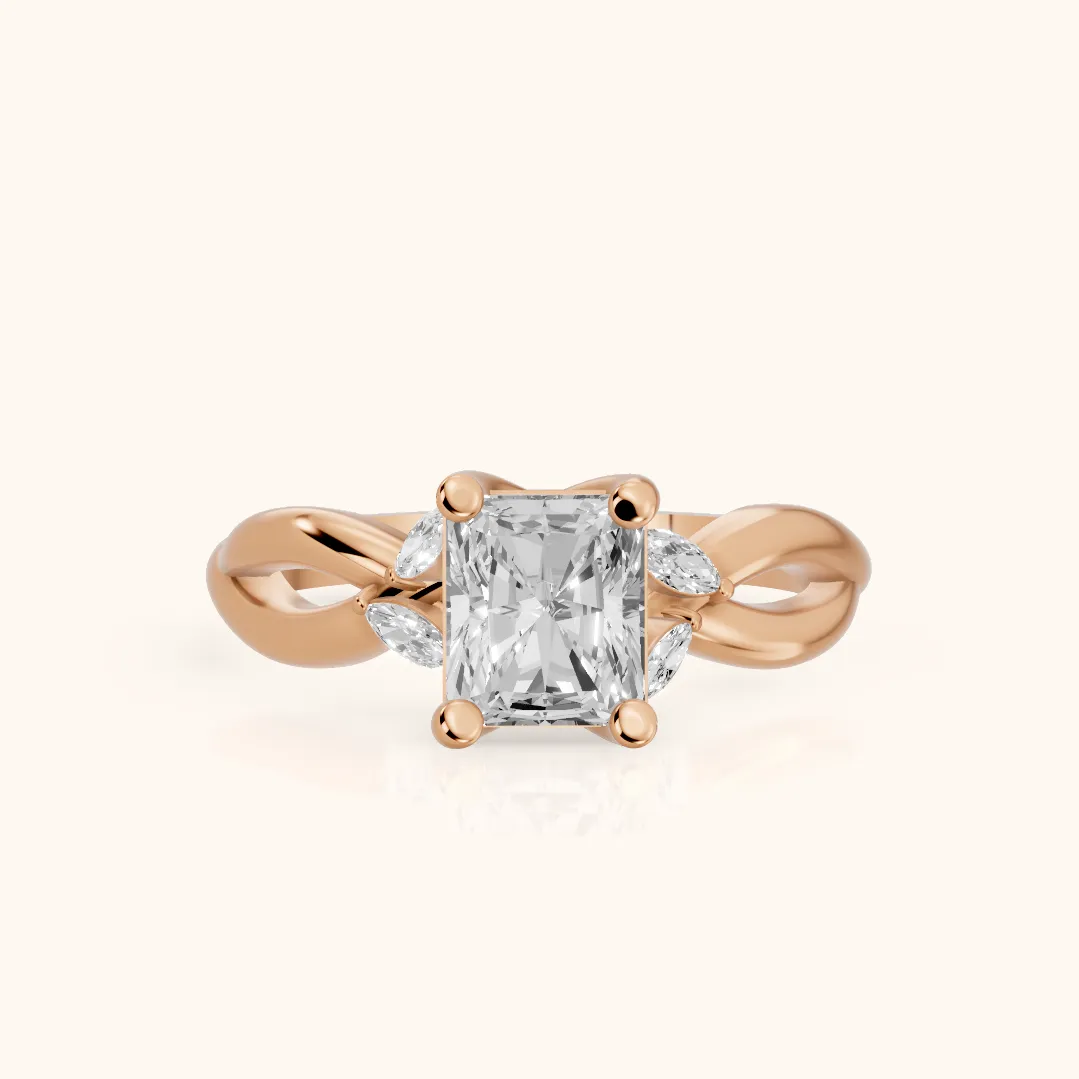Luna Glow Twisted Radiant Diamond Engagement Ring in Rose Gold