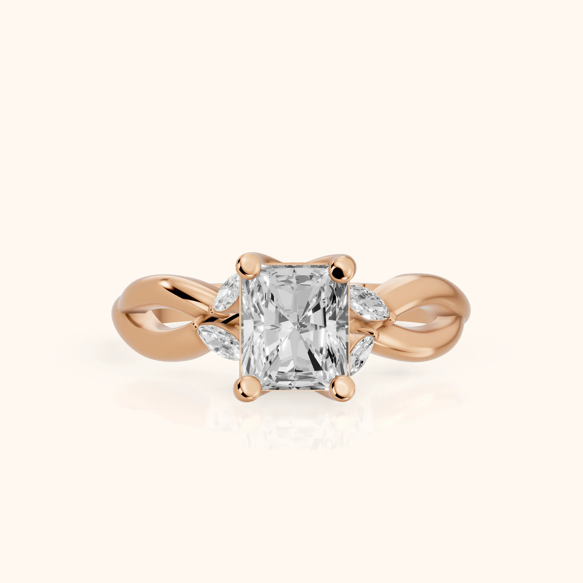 Luna Glow Twisted Radiant Diamond Engagement Ring in Rose Gold — view 1