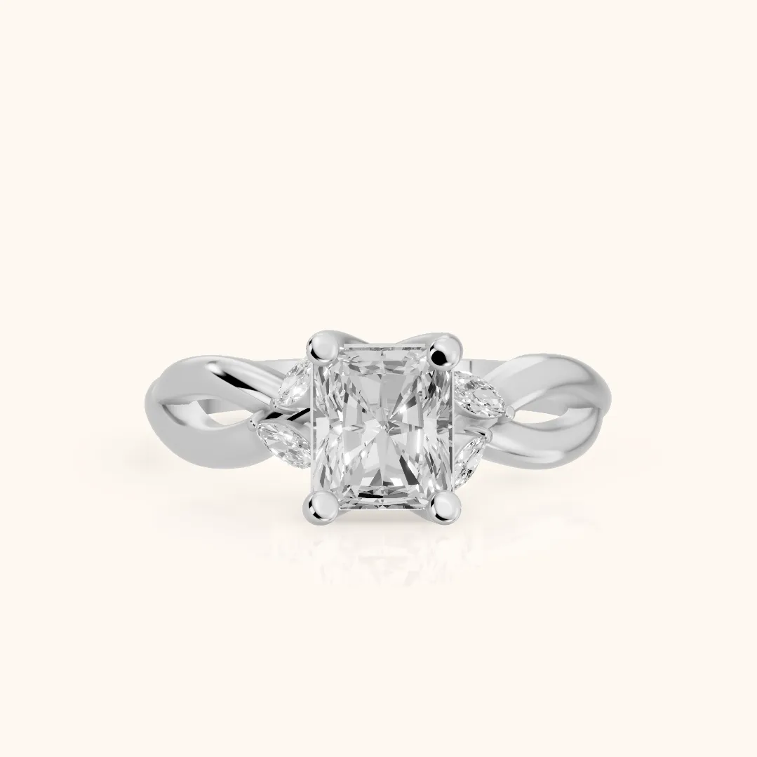 Luna Glow Twisted Radiant Diamond Engagement Ring in White Gold