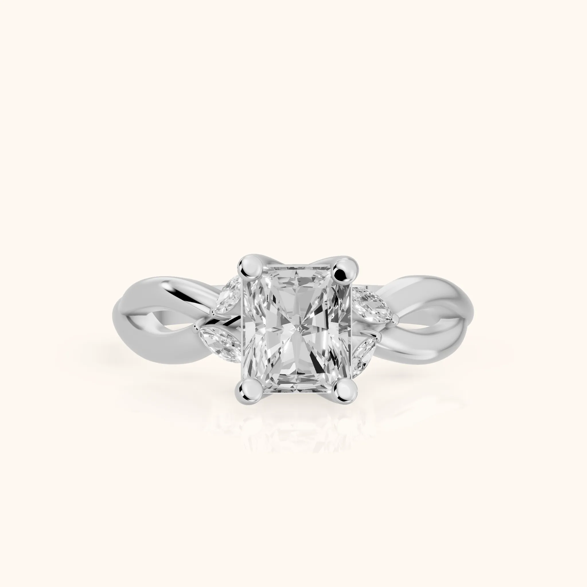 Luna Glow Twisted Radiant Diamond Engagement Ring in Silver — view 1