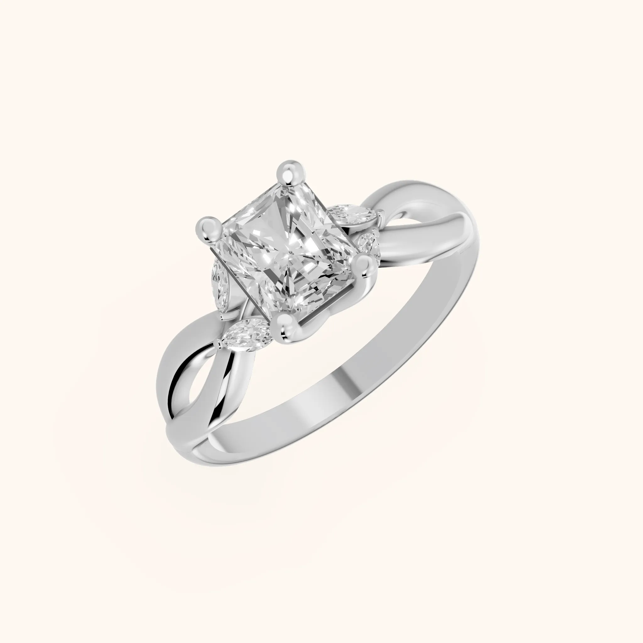 Luna Glow Twisted Radiant Diamond Engagement Ring in White Gold