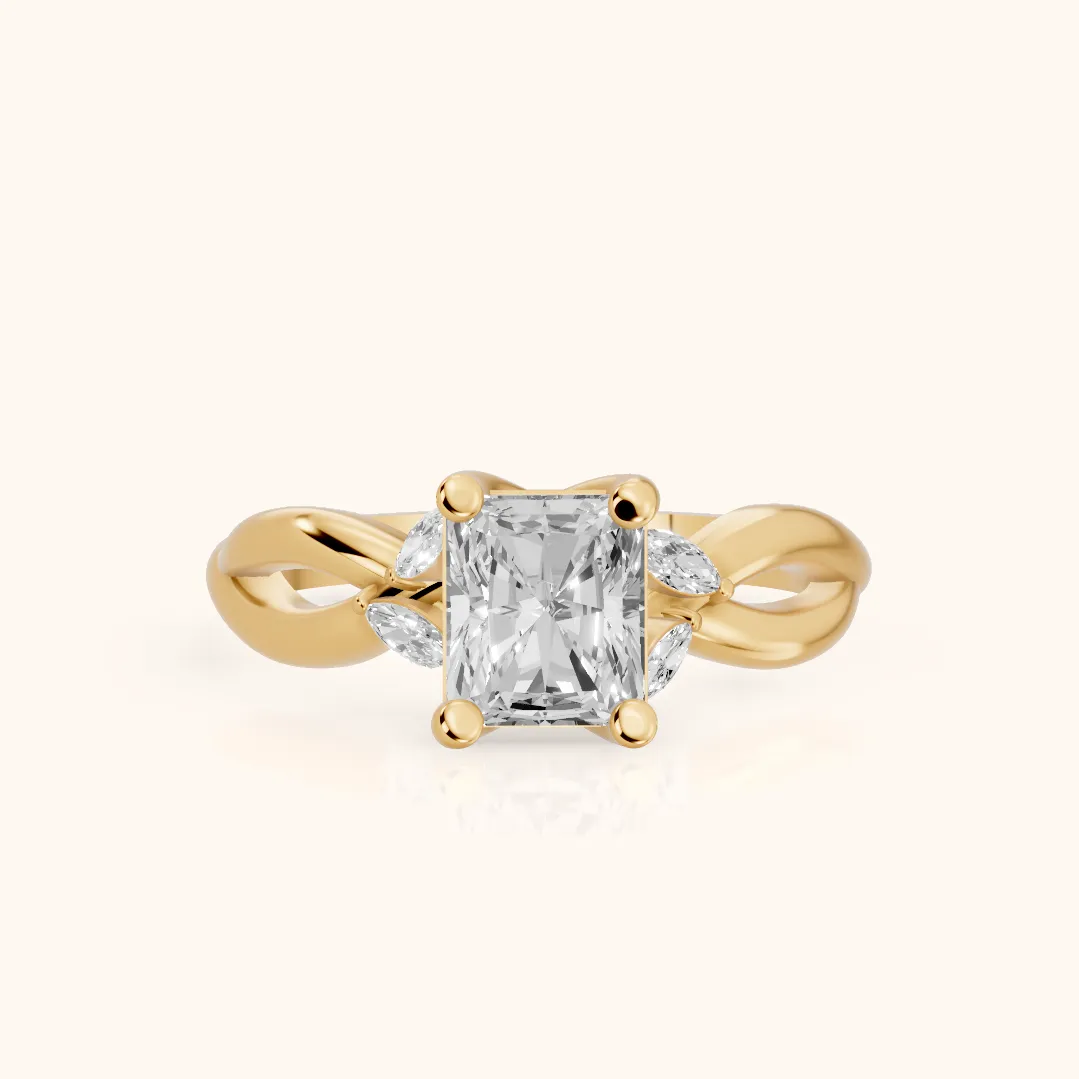 Luna Glow Twisted Radiant Diamond Engagement Ring in Yellow Gold