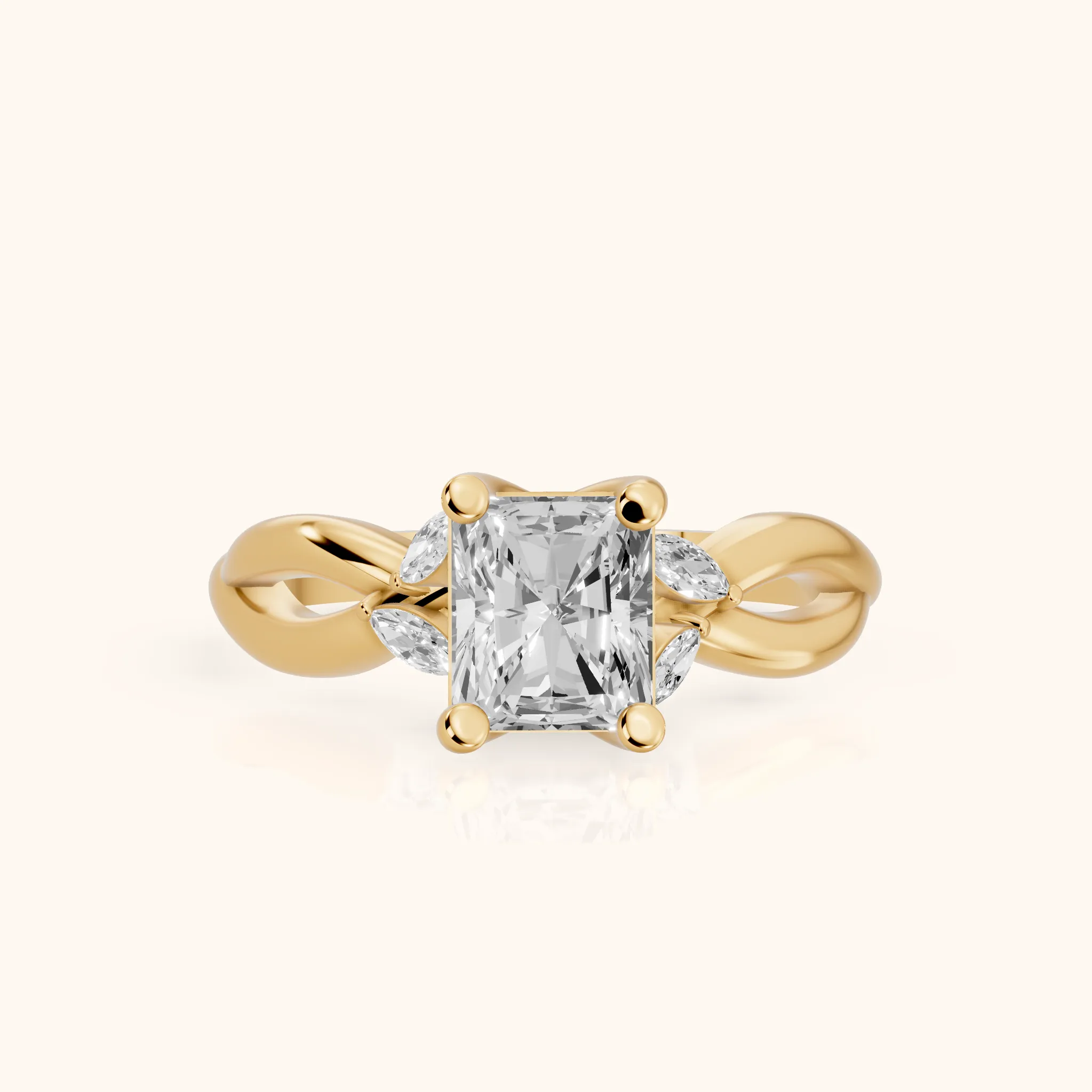 Luna Glow Twisted Radiant Diamond Engagement Ring in Yellow Gold — view 1