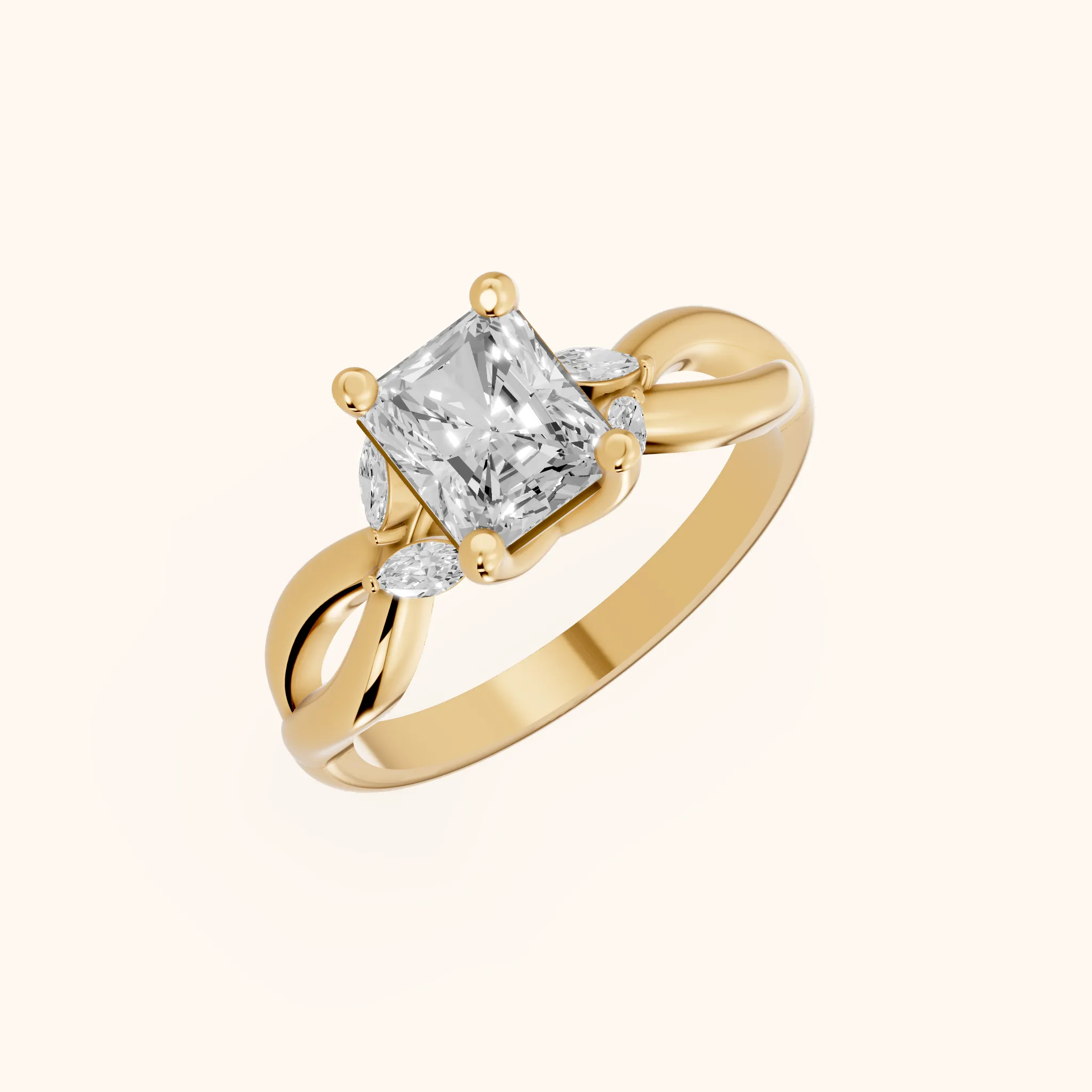 Luna Glow Twisted Radiant Diamond Engagement Ring in Yellow Gold