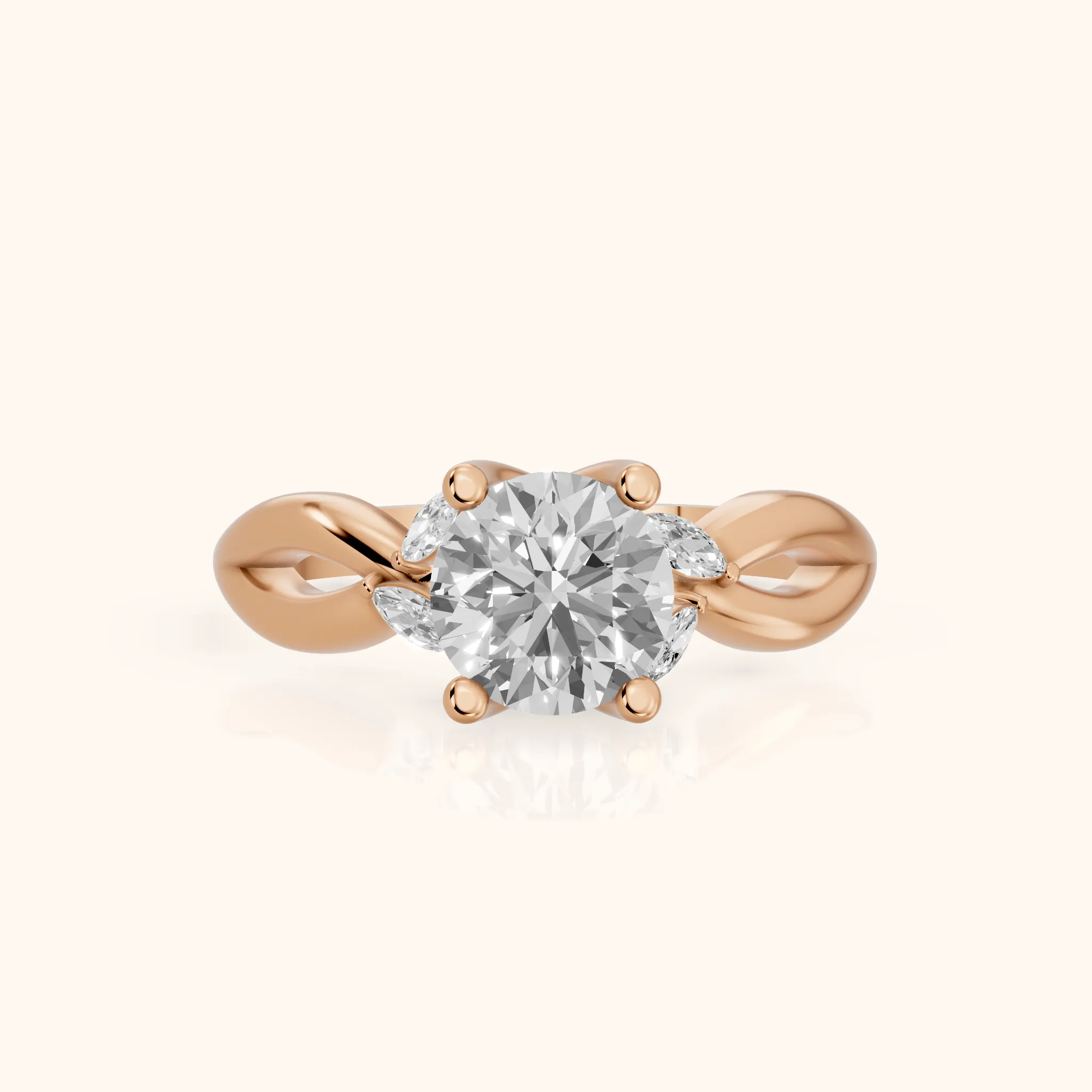 Luna Glow Twisted Round Diamond Engagement Ring in Rose Gold — view 1
