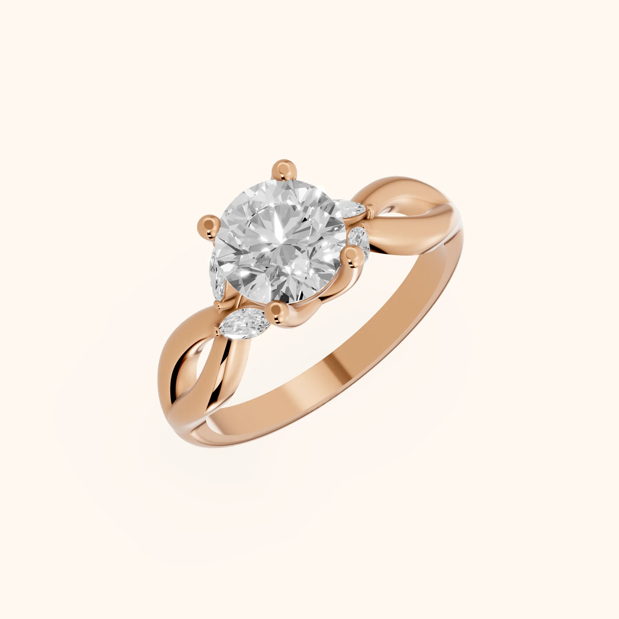 Luna Glow Twisted Round Diamond Engagement Ring in Rose Gold