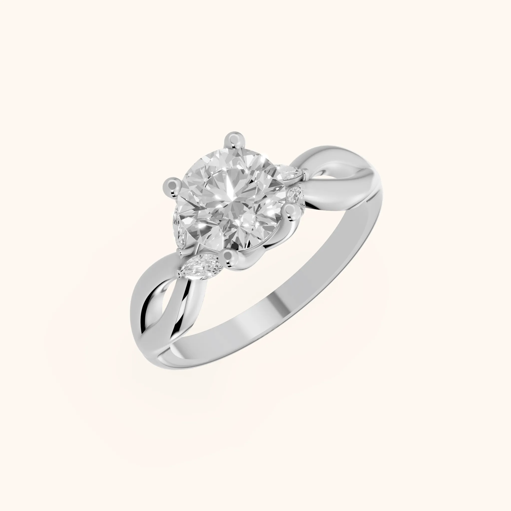 Luna Glow Twisted Round Diamond Engagement Ring in Silver
