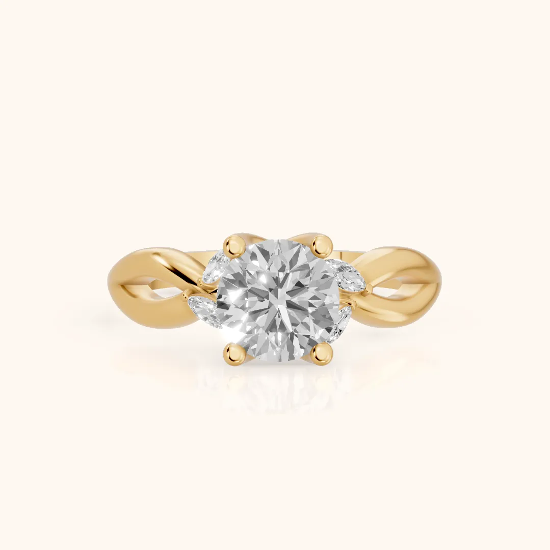 Luna Glow Twisted Round Diamond Engagement Ring in Yellow Gold