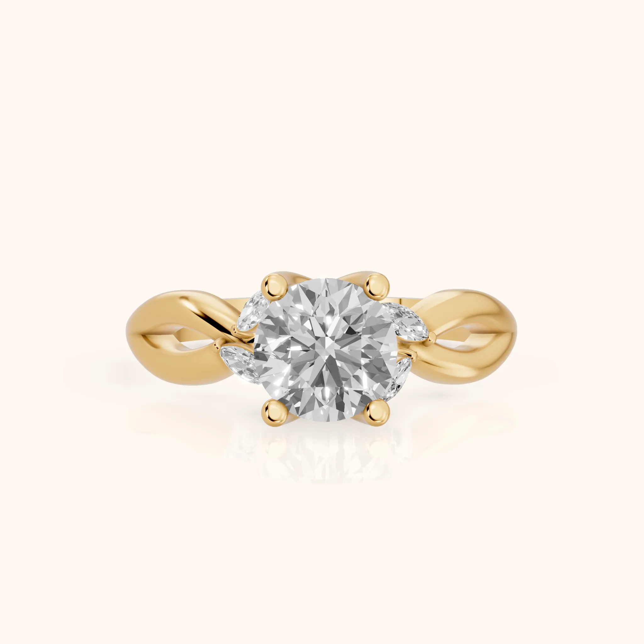 Luna Glow Twisted Round Diamond Engagement Ring in Yellow Gold — view 1