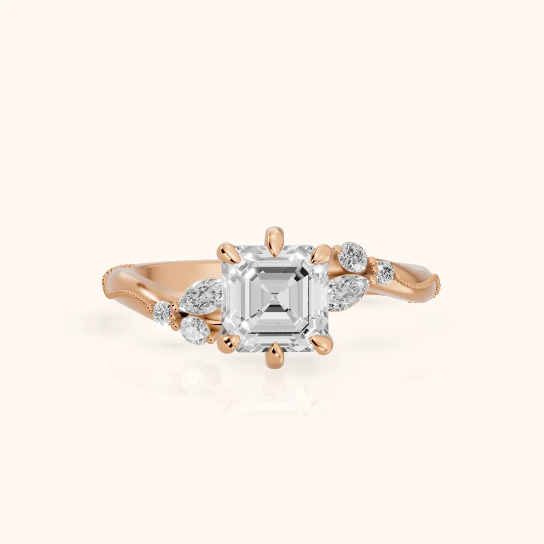 Joanna Milgrain Twist Asscher Diamond Engagement Ring in Rose Gold — view 2